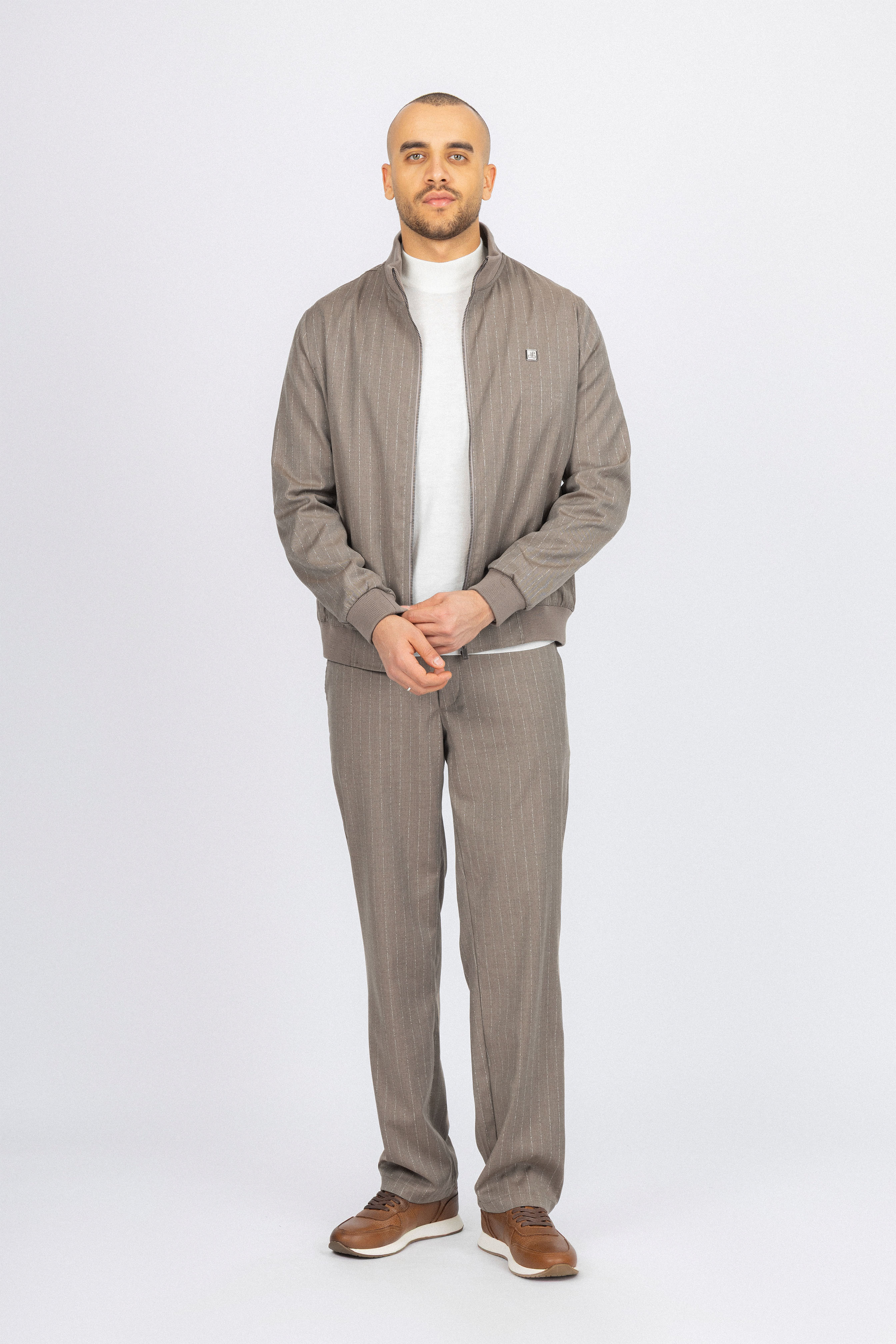 Light Brown Striped Mens Casual Set
