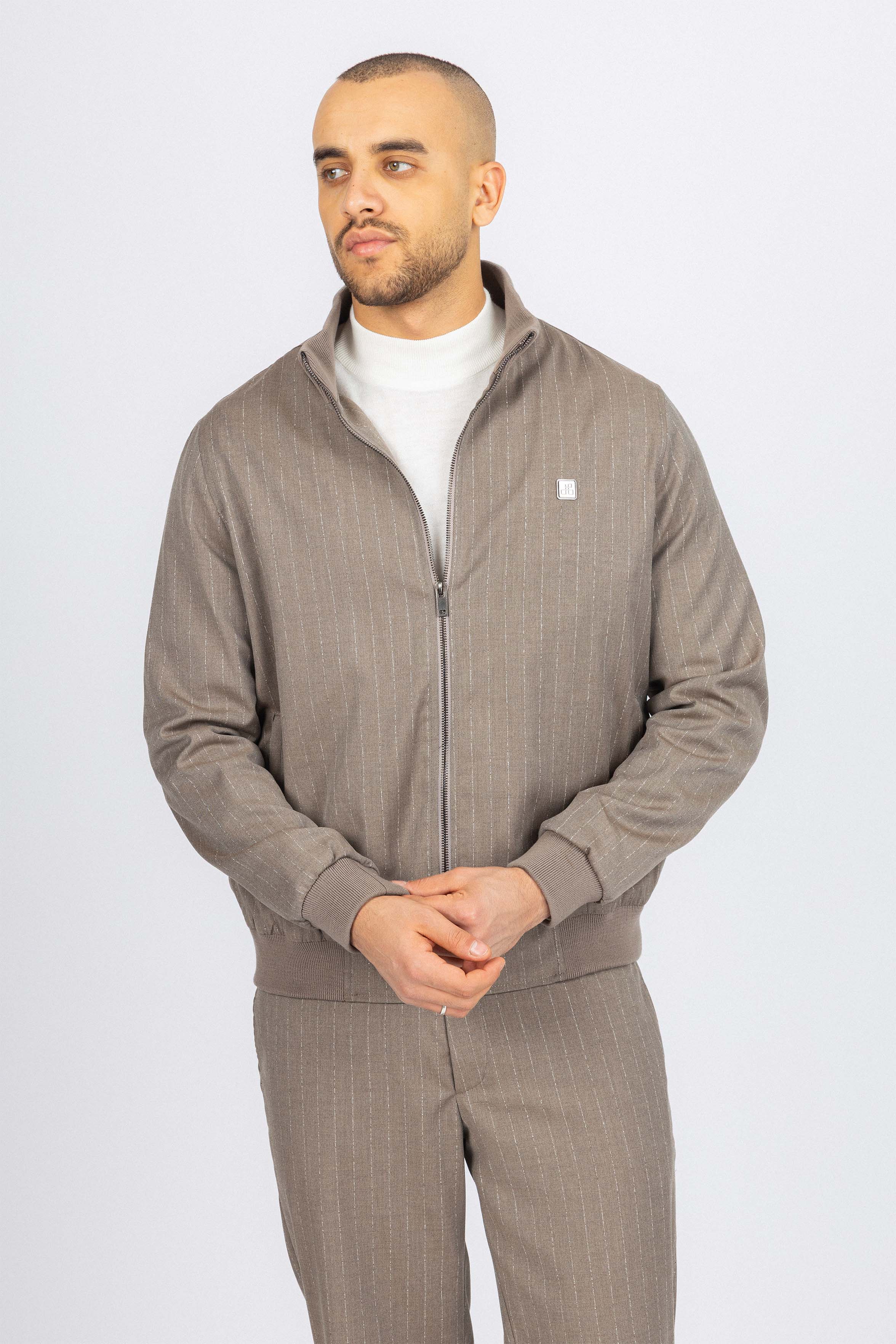 Light Brown Striped Mens Casual Set