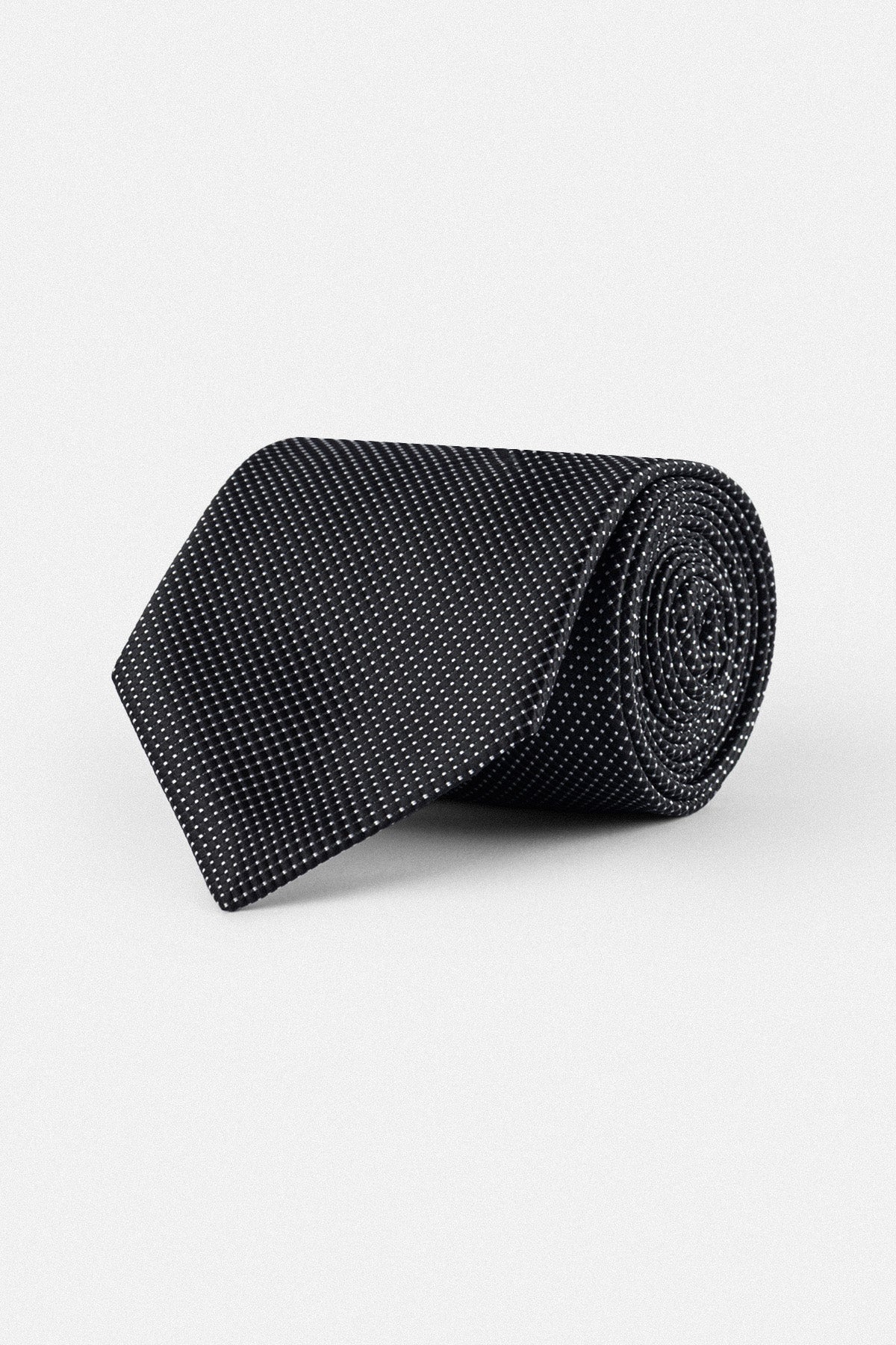 Jacquard Dotted Black Necktie with Handkerchief