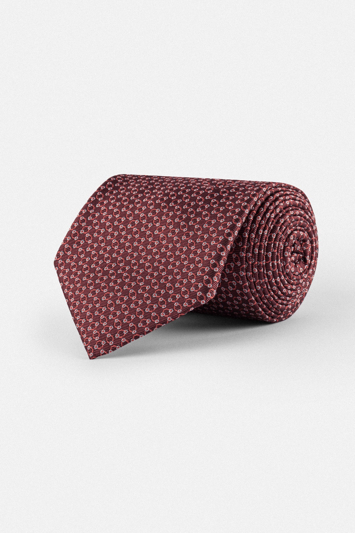 Jacquard Patterned Dark Red Necktie with Handkerchief