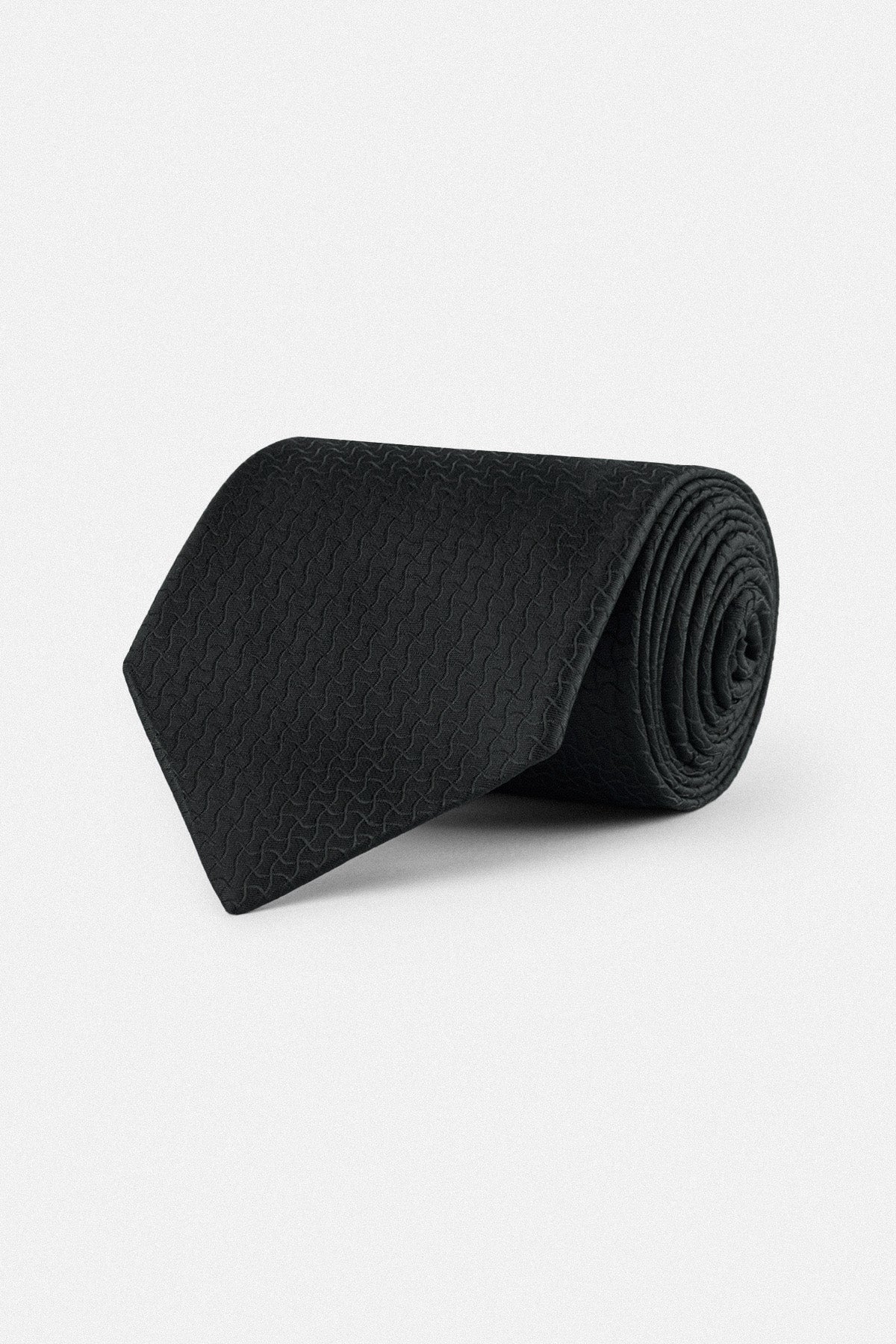 Jacquard Black Necktie with Handkerchief