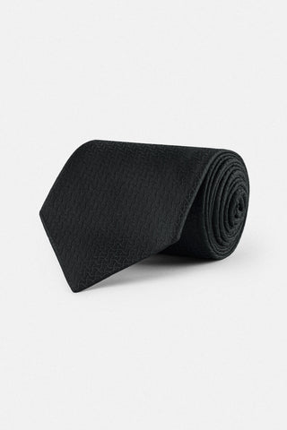 Jacquard Black Necktie with Handkerchief