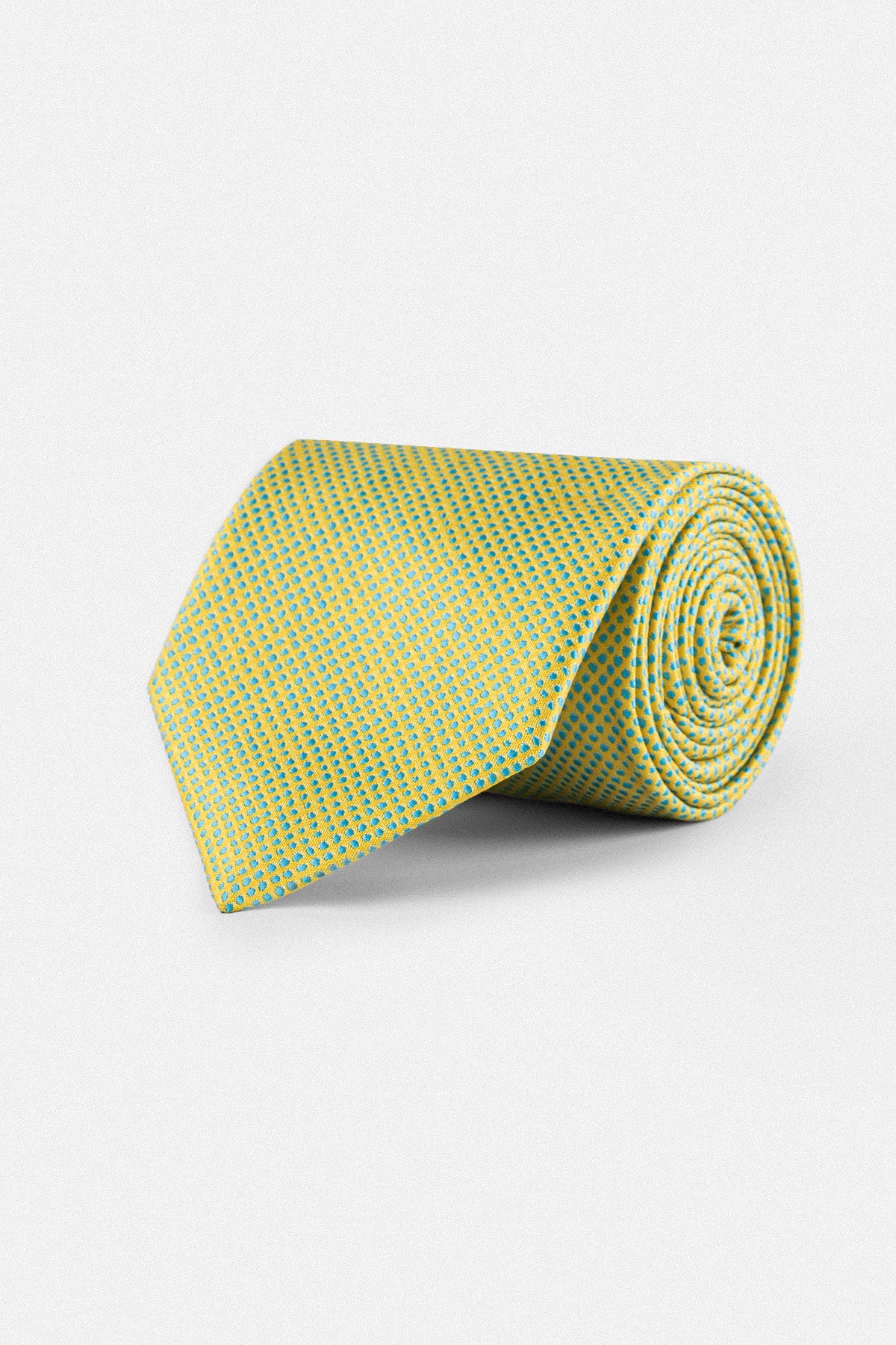 Jacquard Dotted Yellow Necktie with Handkerchief