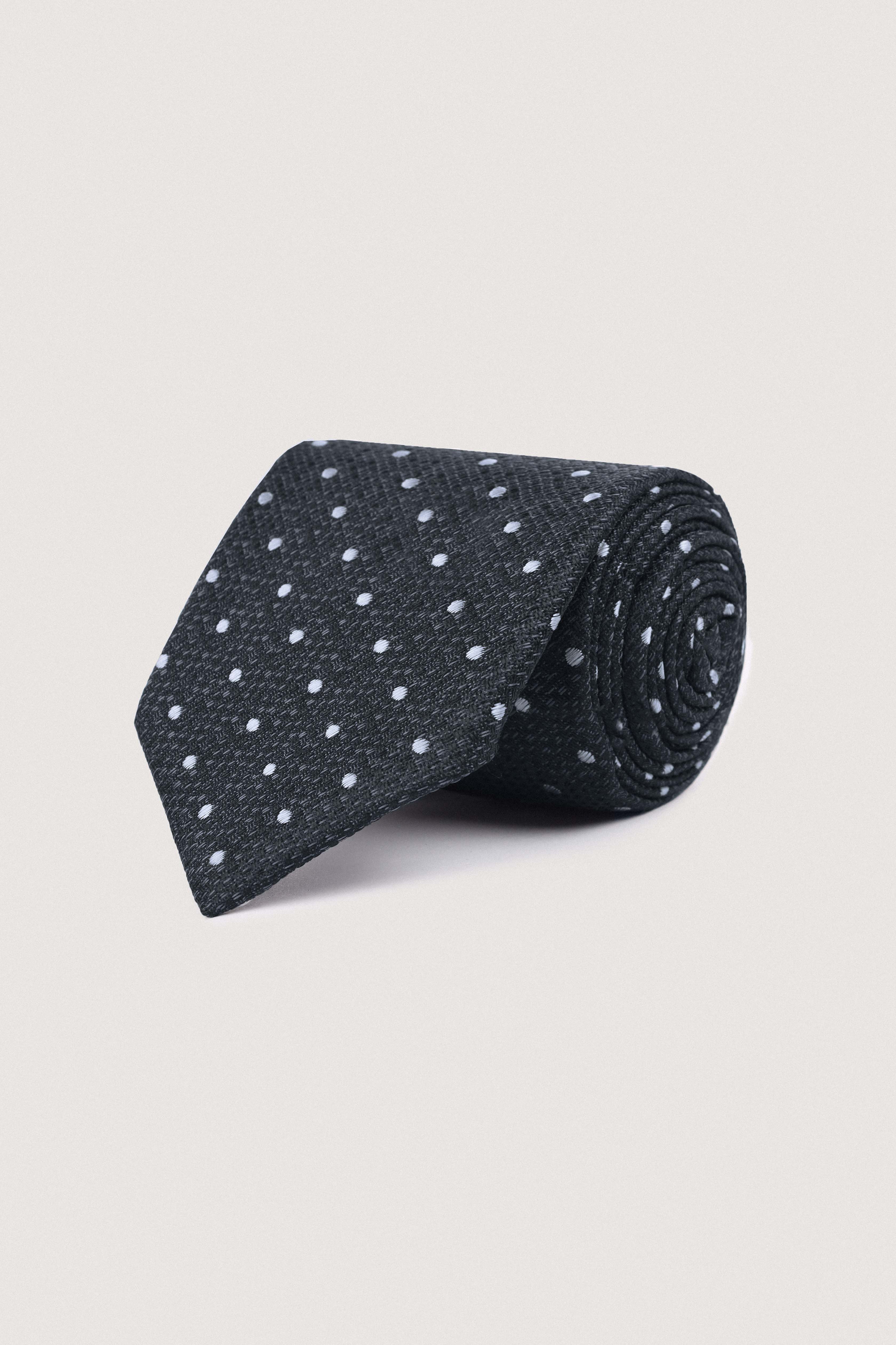 Black Jacquard Necktie with Handkerchief - De Backers - 1