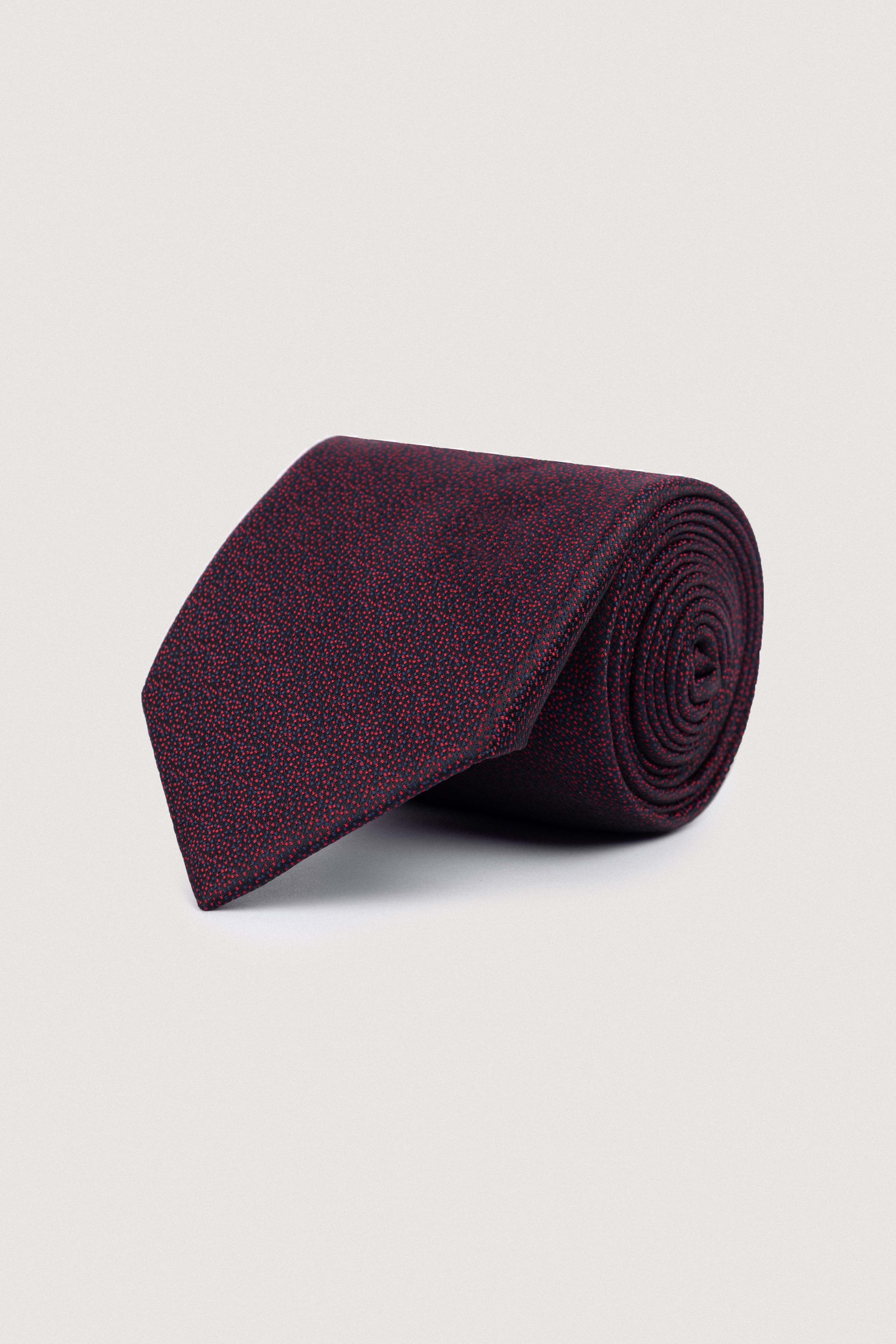 Dark Red Jacquard Necktie with Handkerchief