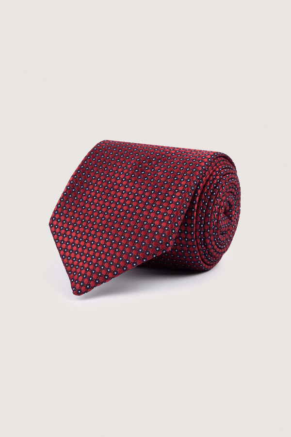 Autumn Red Jacquard Necktie with Handkerchief