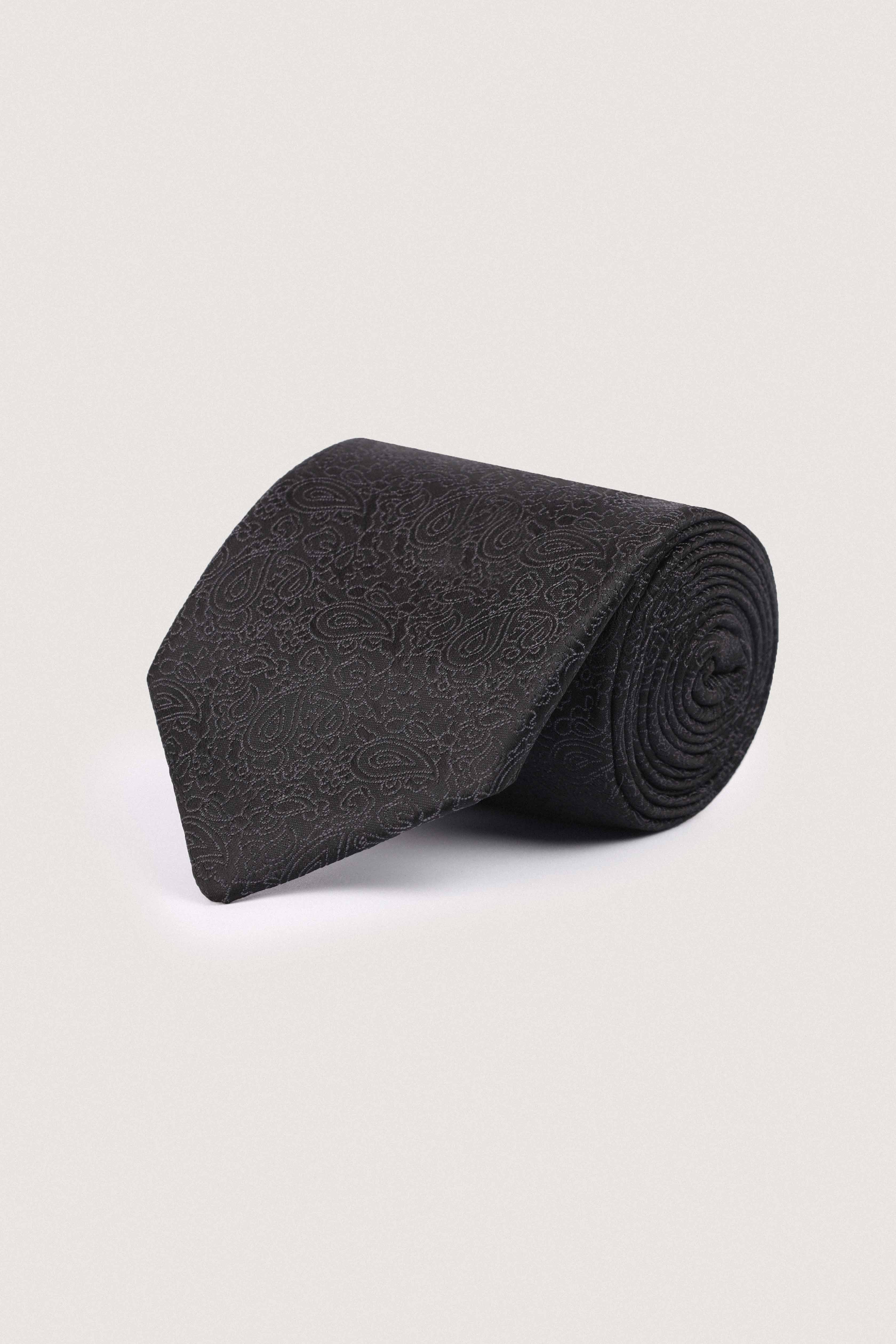 Black Jacquard Necktie with Handkerchief