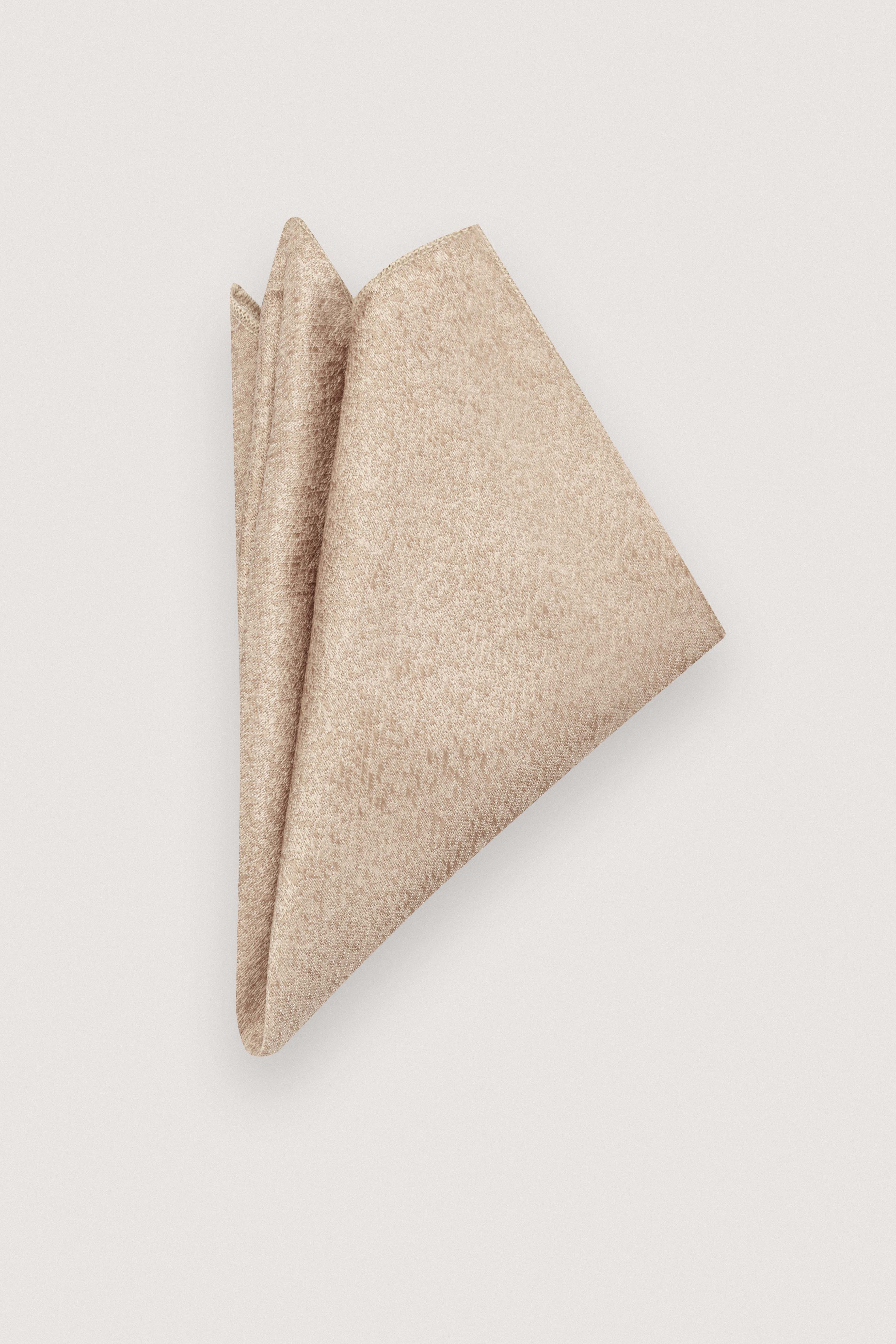 Beige Jacquard Necktie with Handkerchief