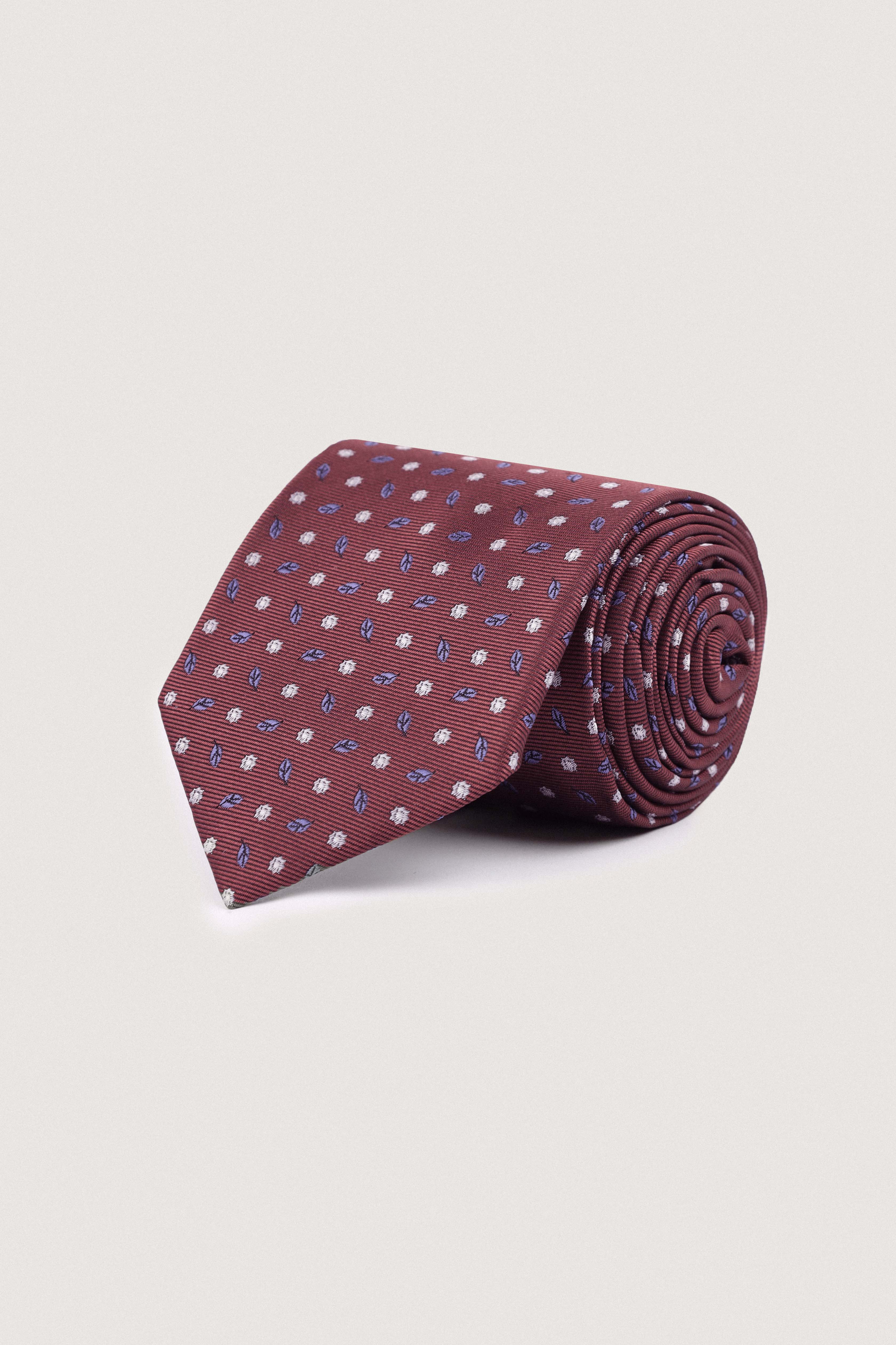 Transparent Maroon Jacquard Necktie with Handkerchief