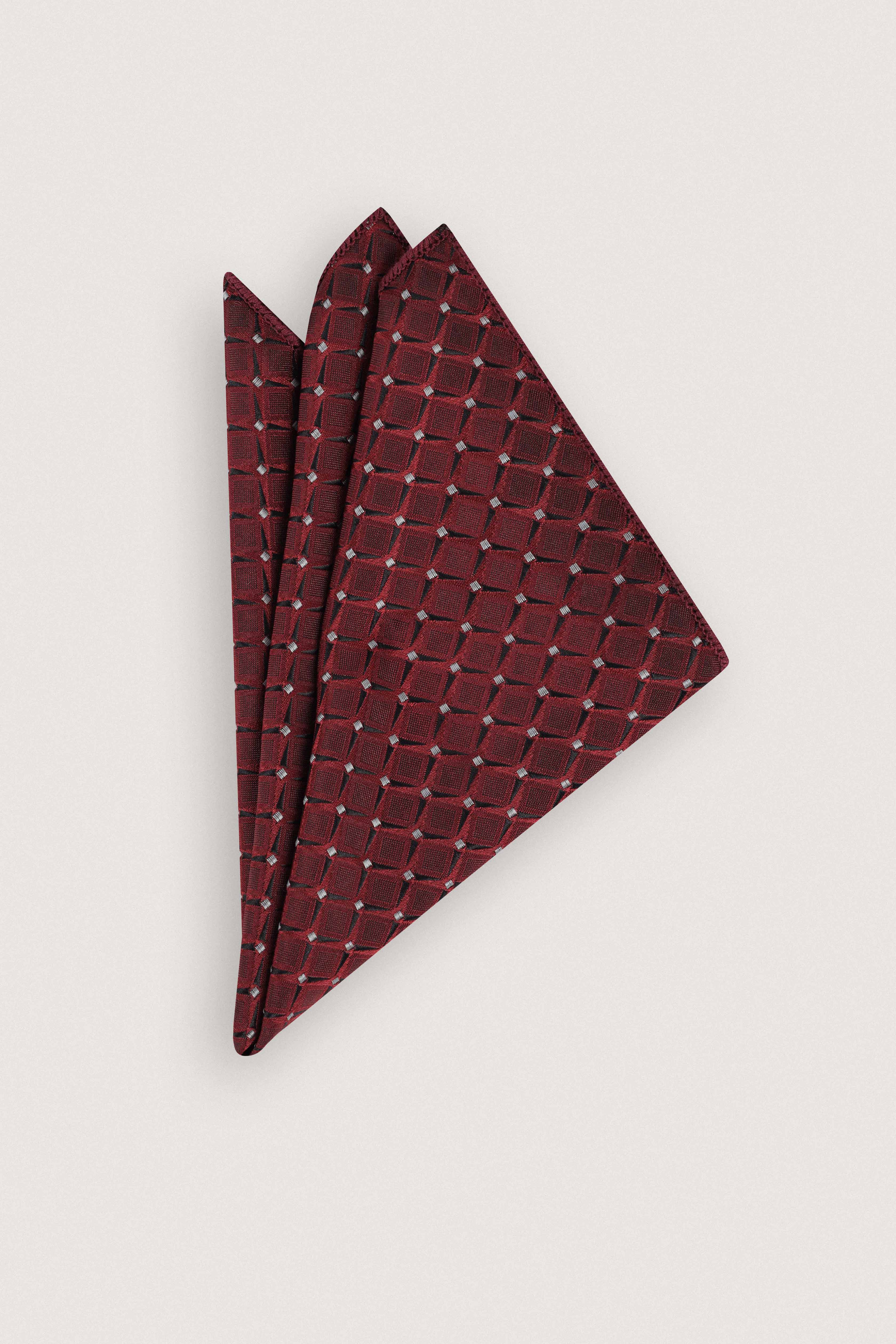 Dark Red Jacquard Necktie with Handkerchief