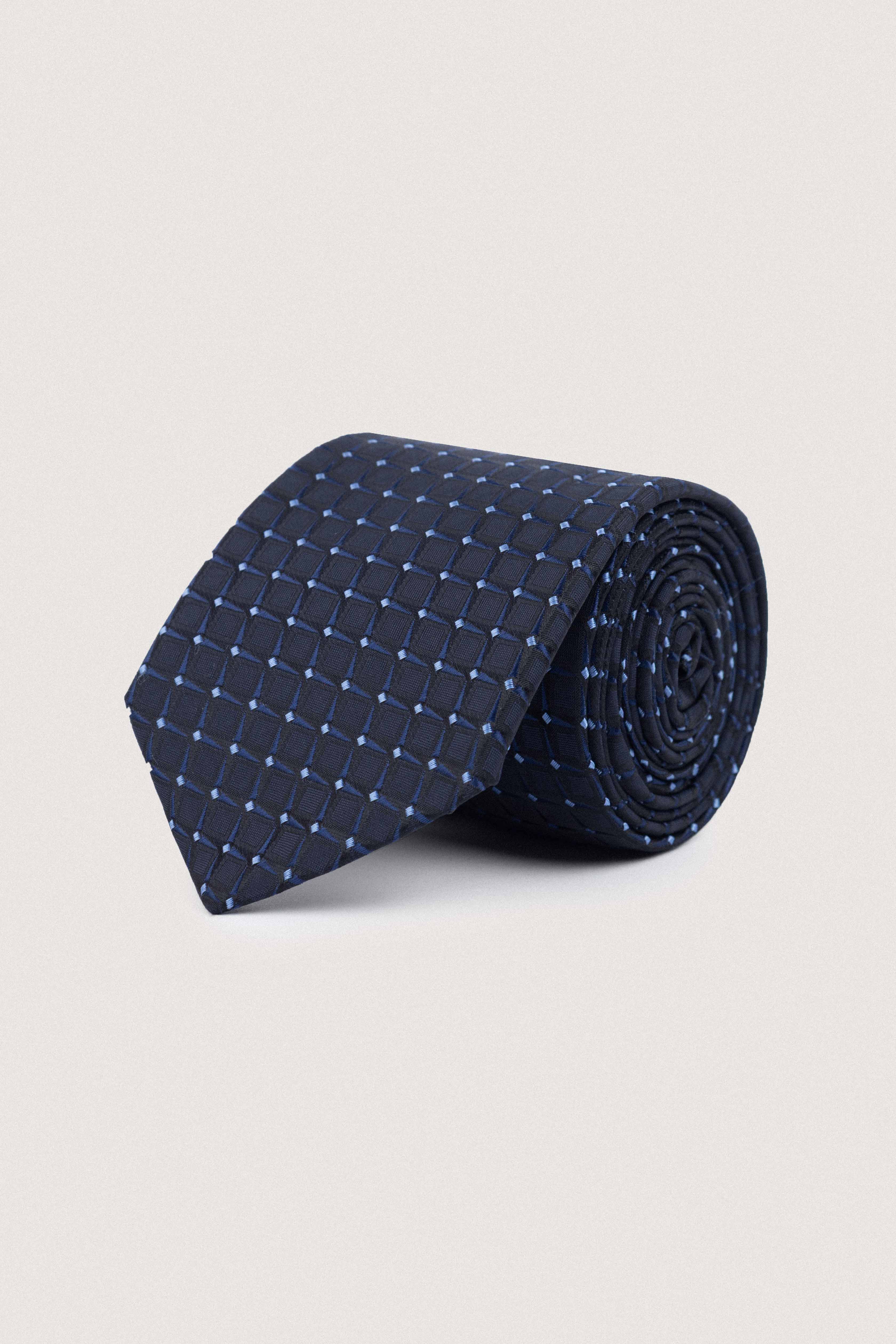 Navy Jacquard Necktie with Handkerchief