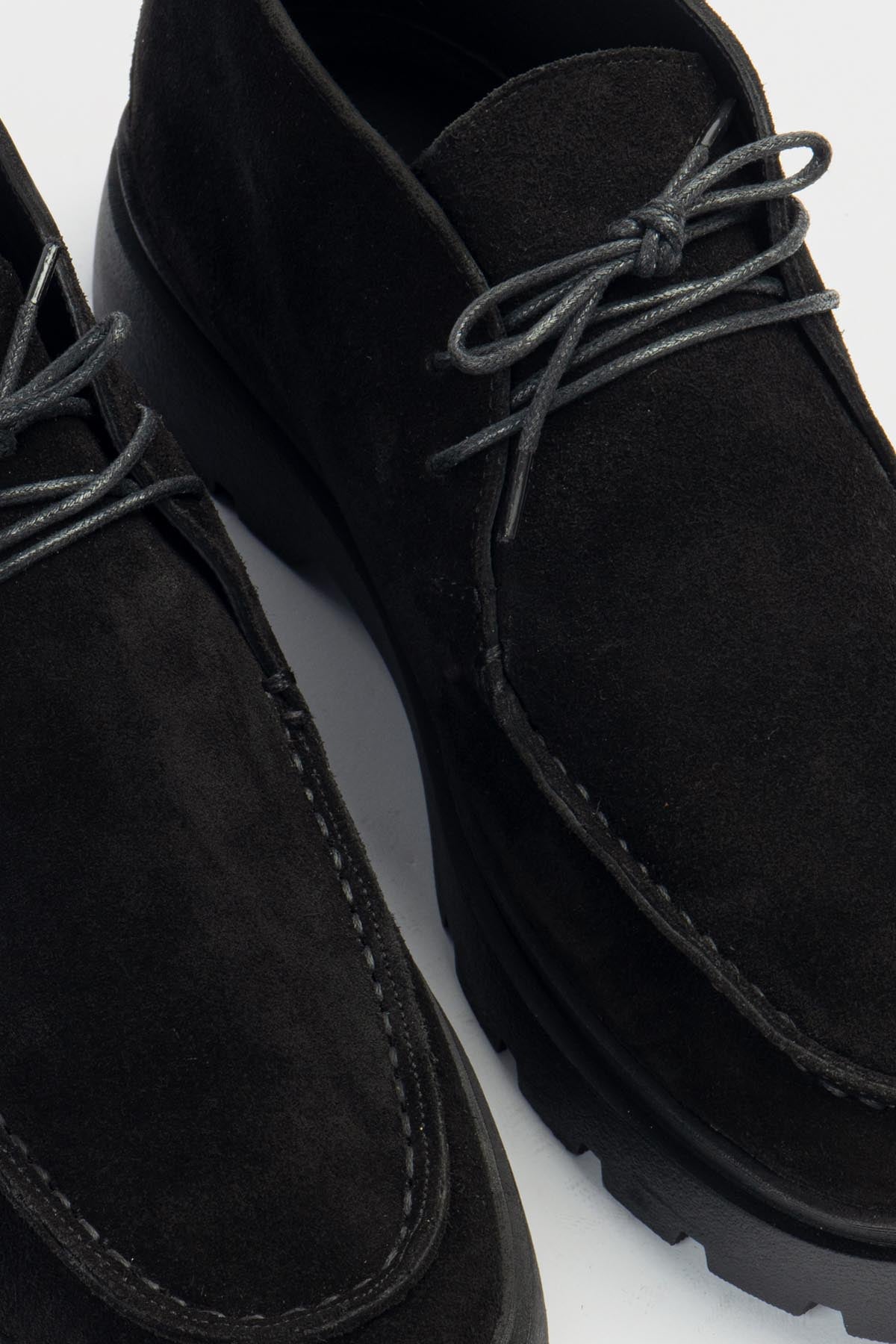 Black Suede Moc-Toe Lace-Up Shoe