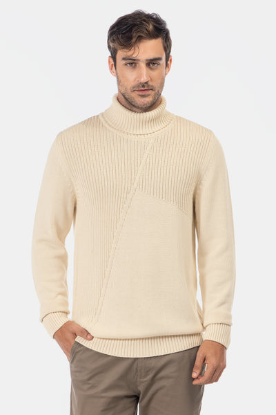 Jacquard Knitted High-neck Off White Pullover
