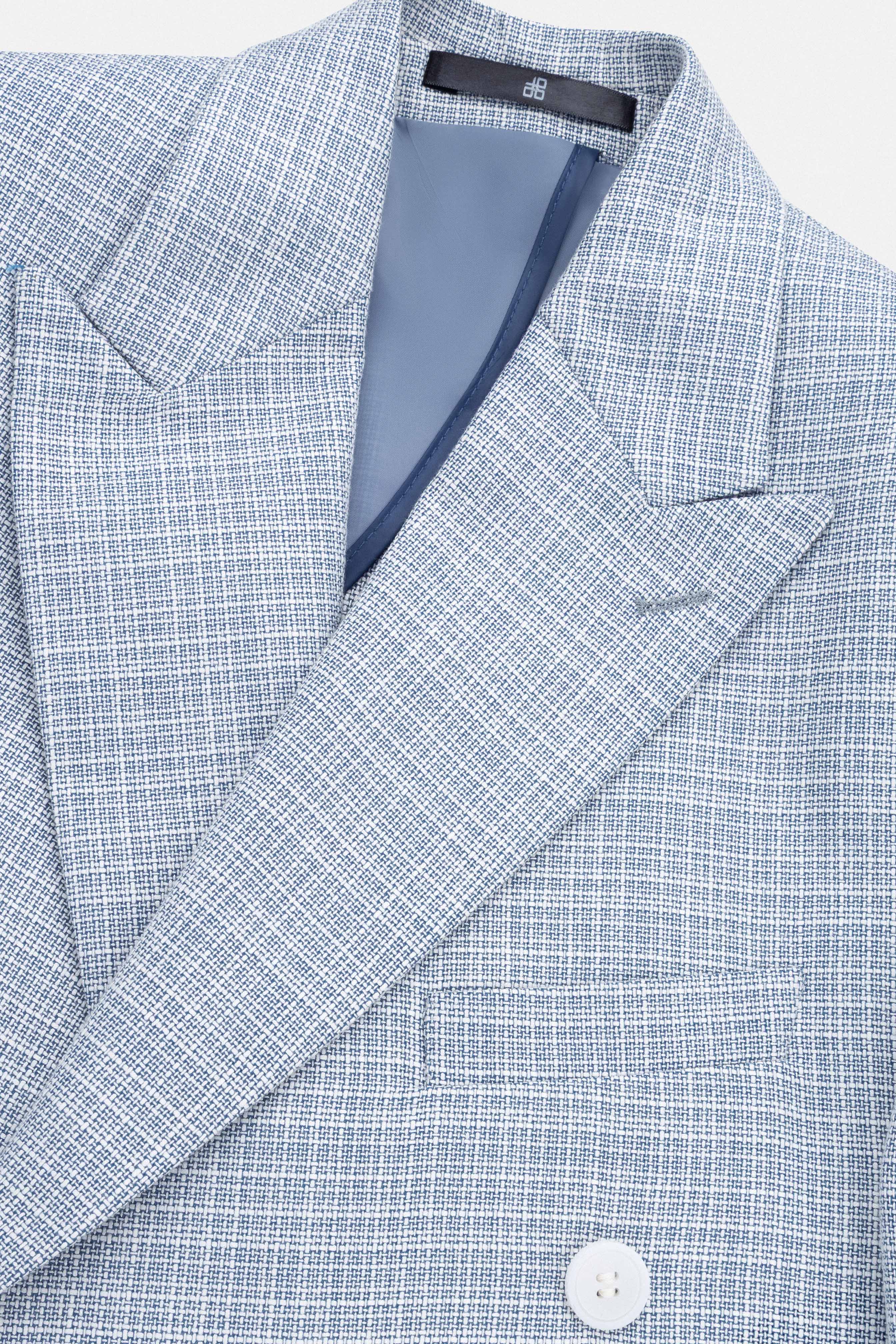 Checked Light Blue Casual Blazer