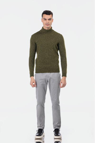 Jacquard Knitted Heavy Dark Green High-neck  Pullover