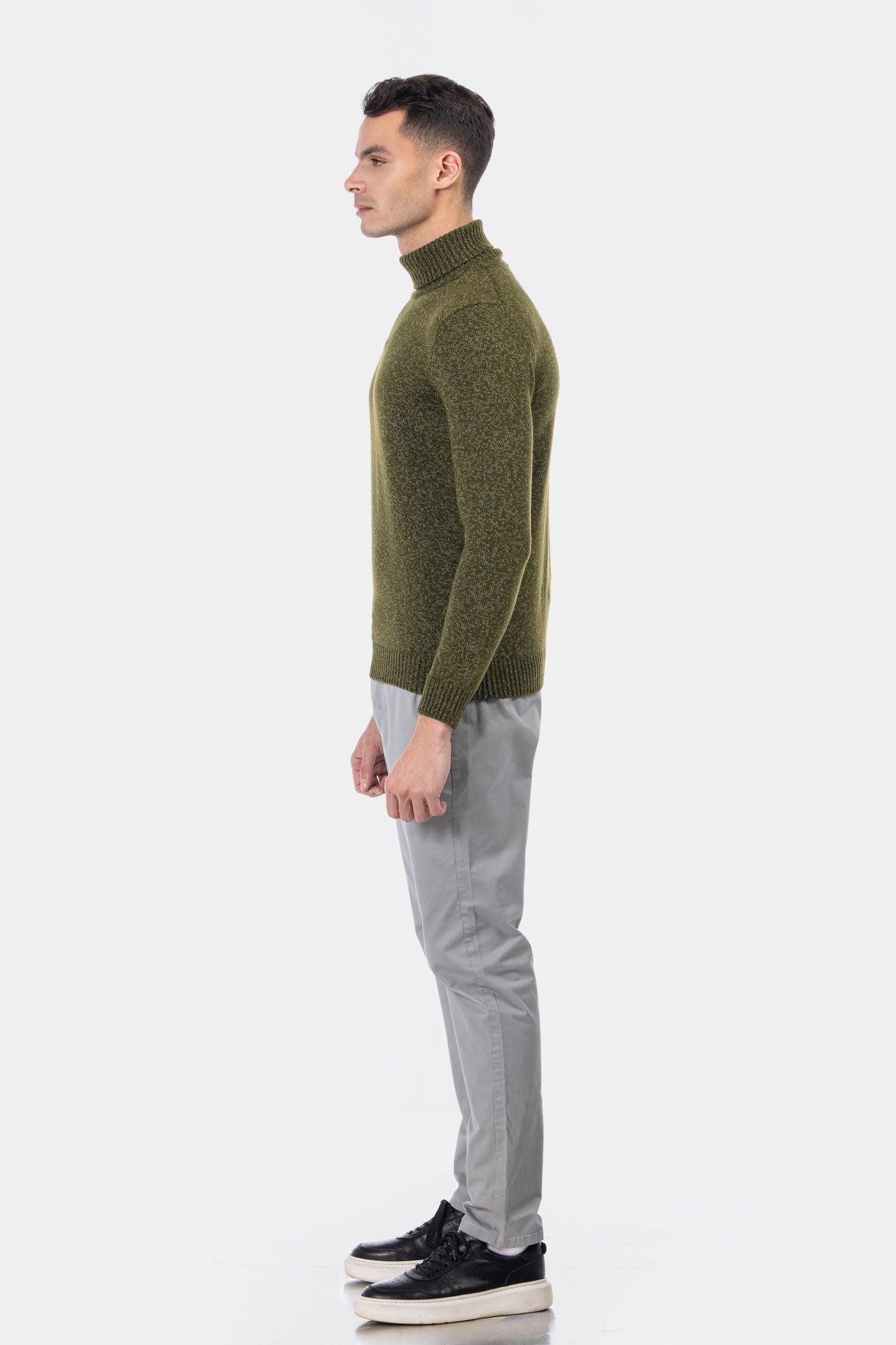 Jacquard Knitted Heavy Dark Green High-neck  Pullover