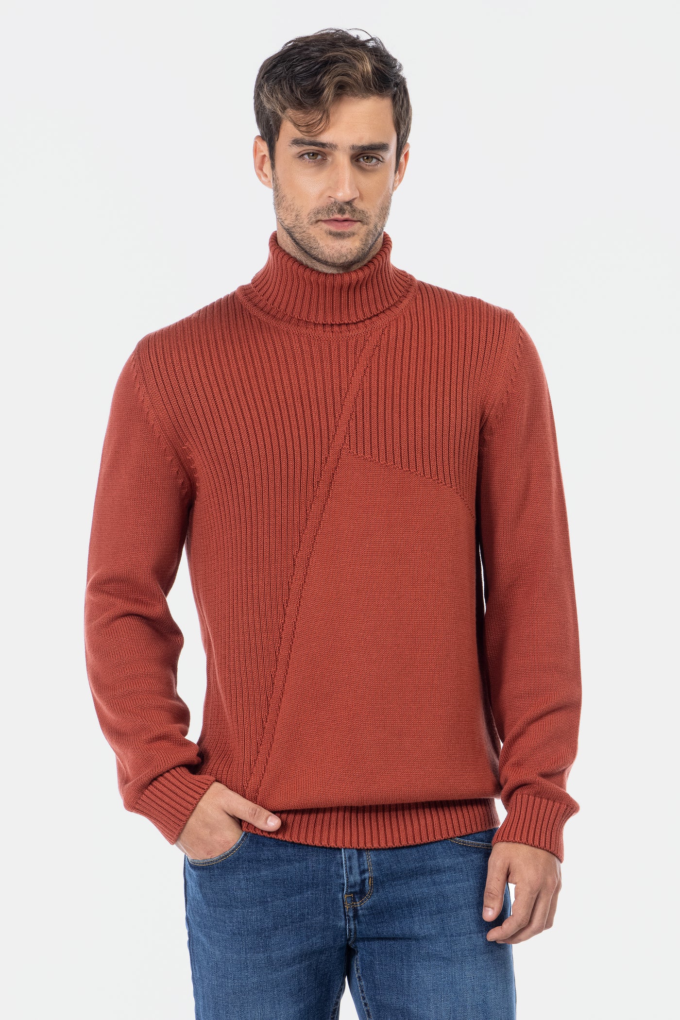 Jacquard Knitted High-neck Brick Pullover