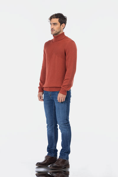Jacquard Knitted High-neck Brick Pullover