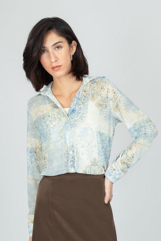 Printed Light Green Chiffon Casual Shirt