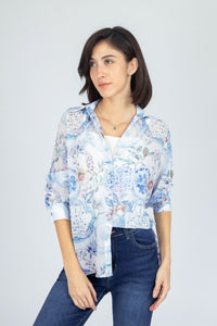 Printed Light Blue Chiffon Casual Shirt