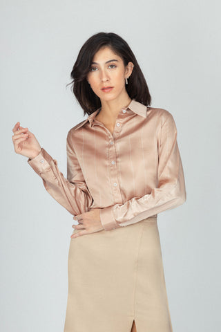 Striped Rose Satin Casual Shirt