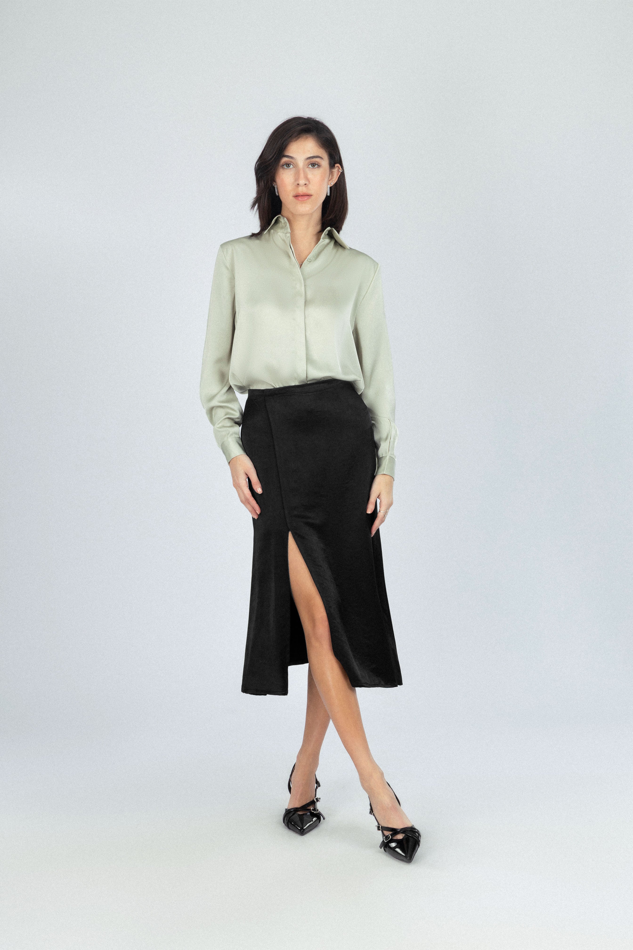 Solid Pistachio Satin Classic Shirt