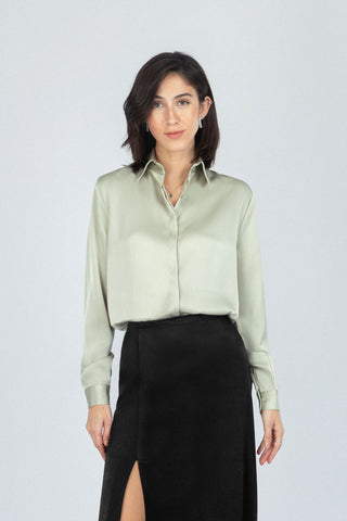 Solid Pistachio Satin Classic Shirt