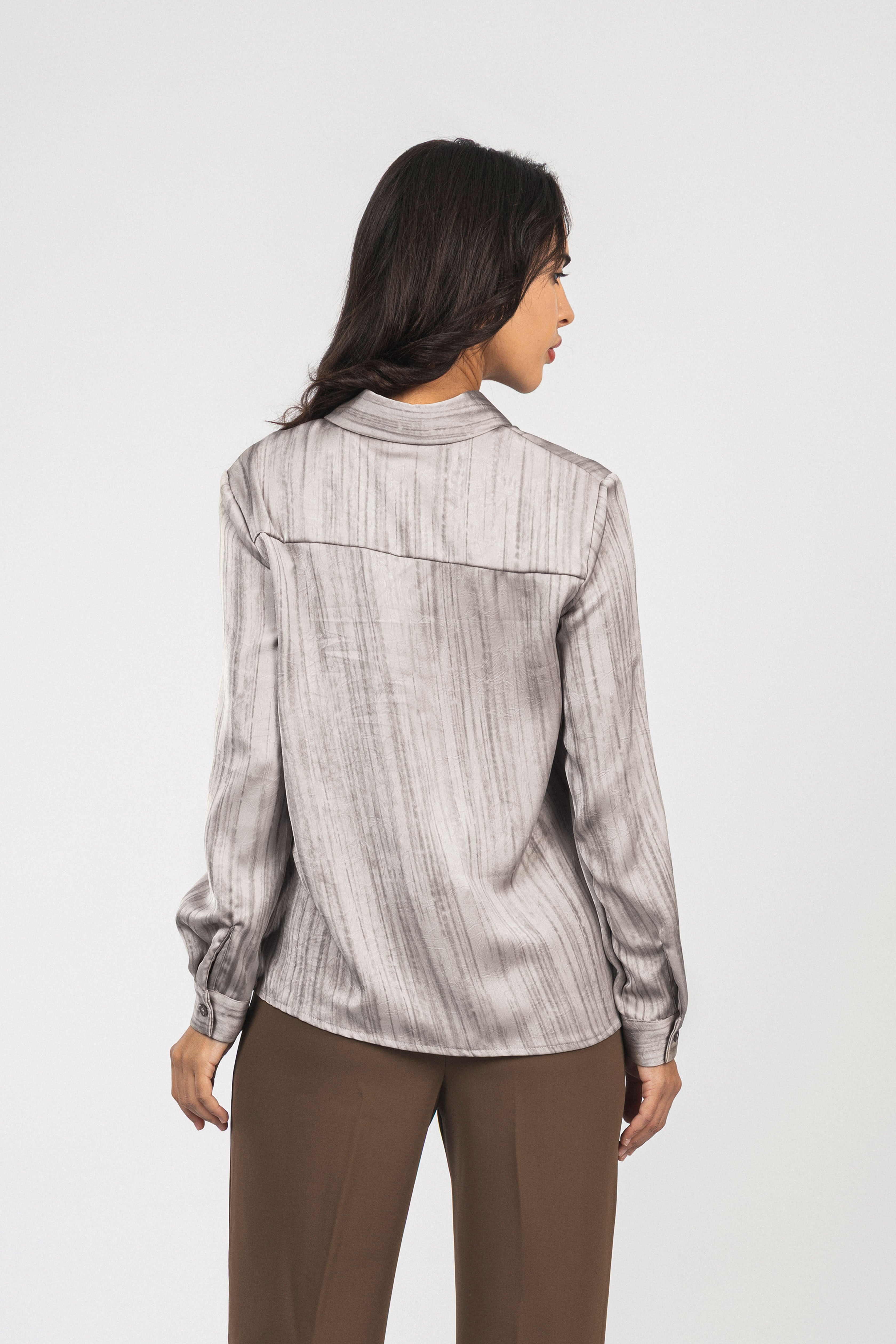 Light Beige Printed Sheen Chiffon Classic Shirt
