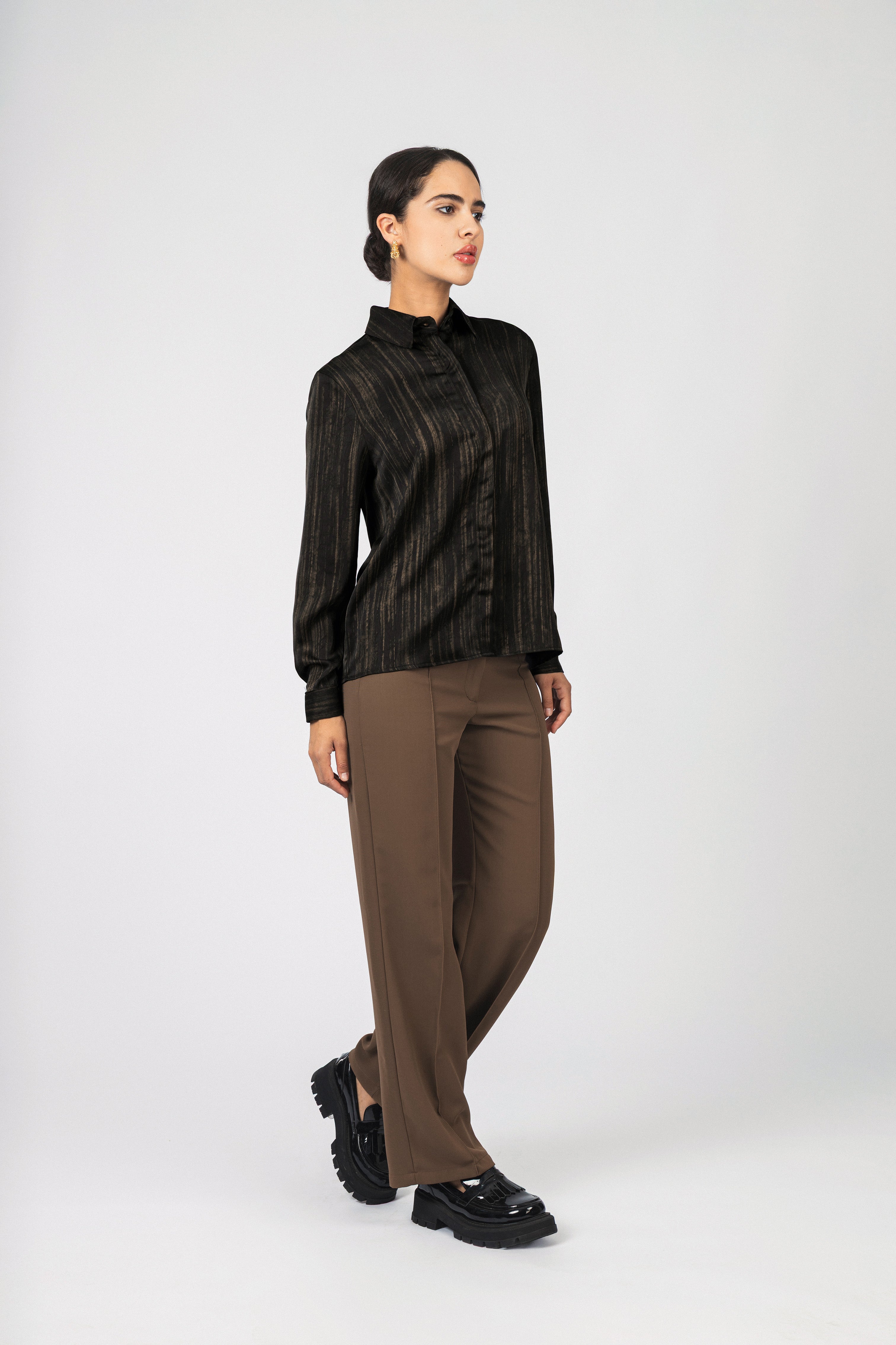 Black Printed Sheen Chiffon Classic Shirt