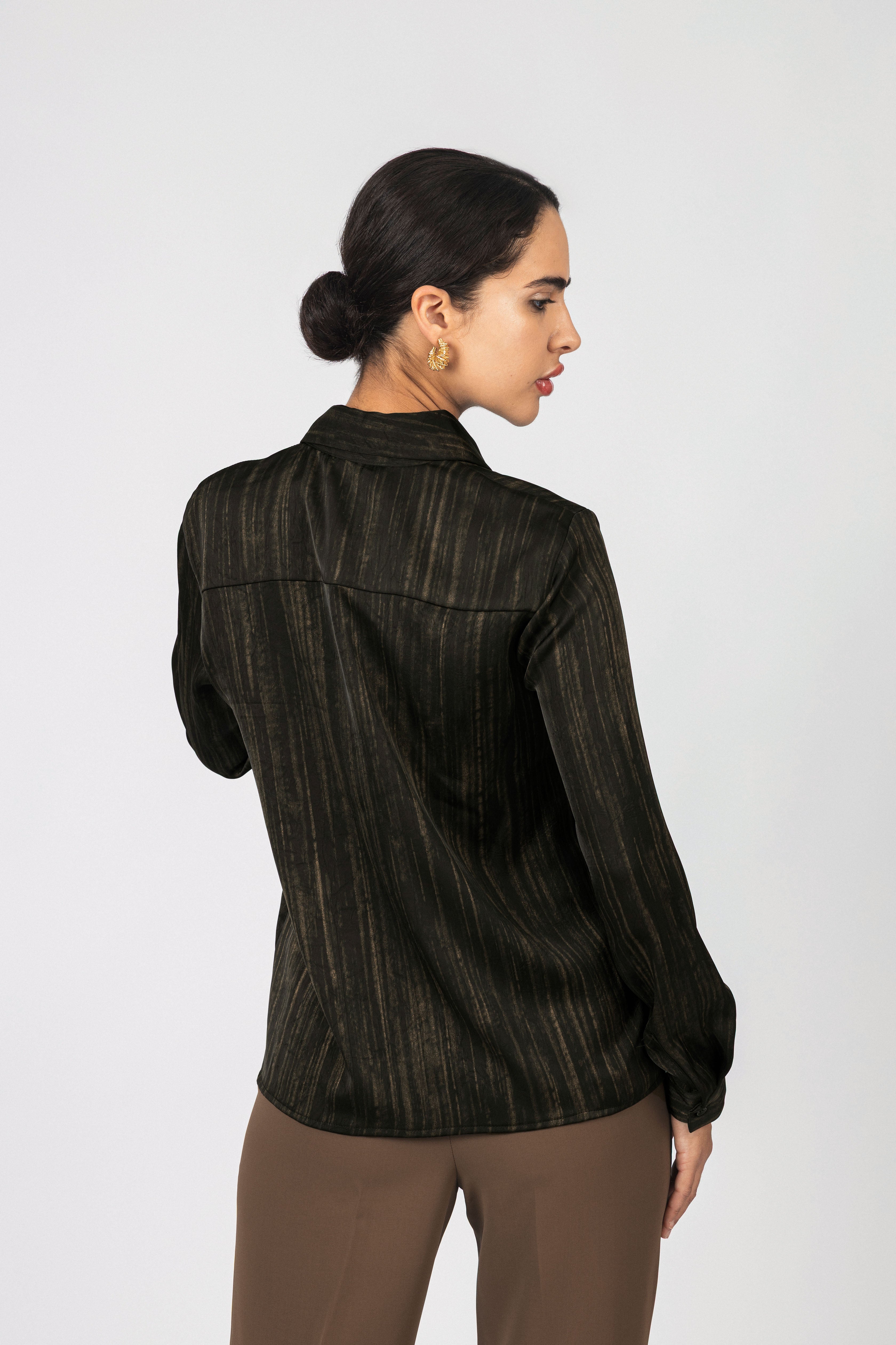 Black Printed Sheen Chiffon Classic Shirt