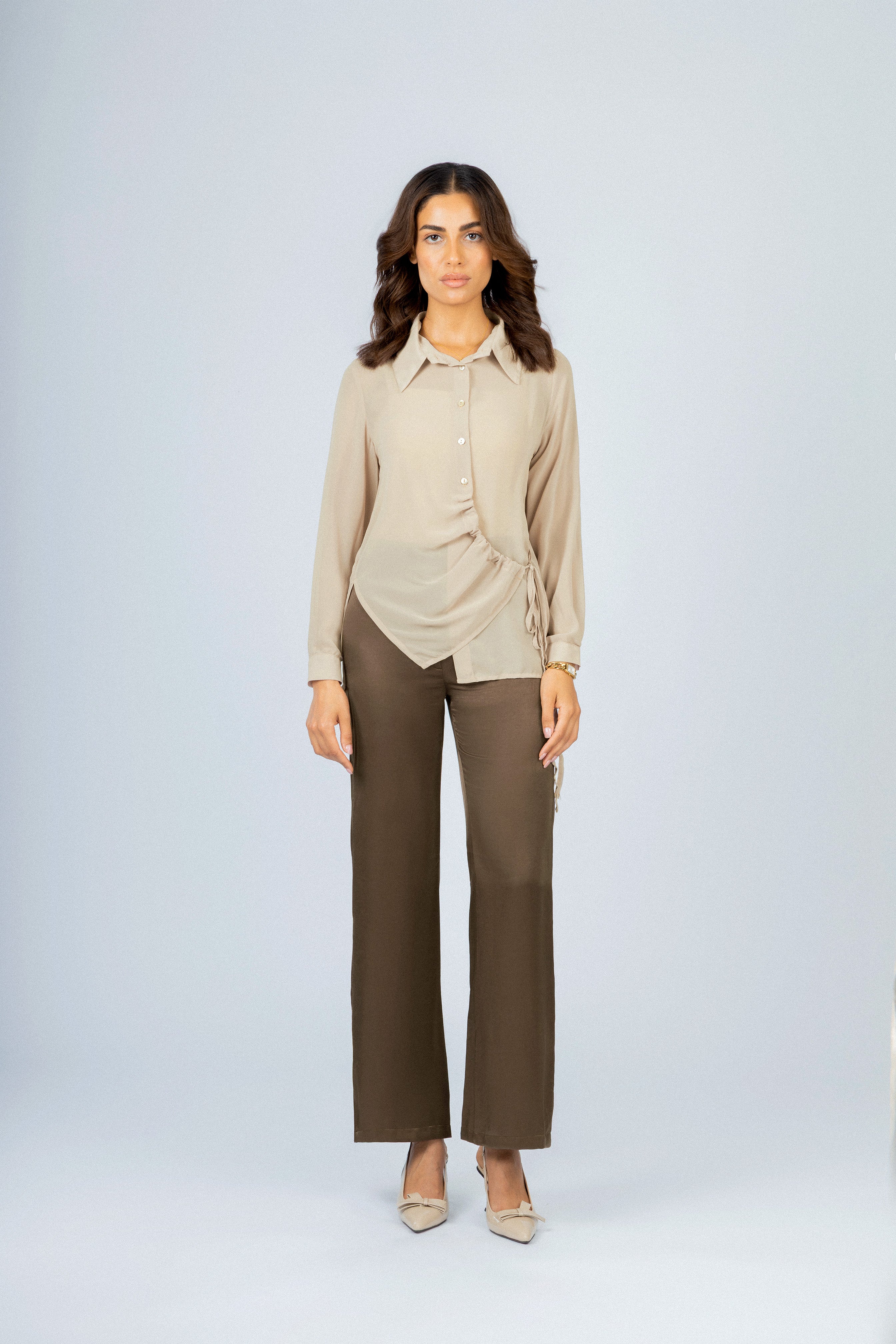 Beige Chiffon Casual Shirt