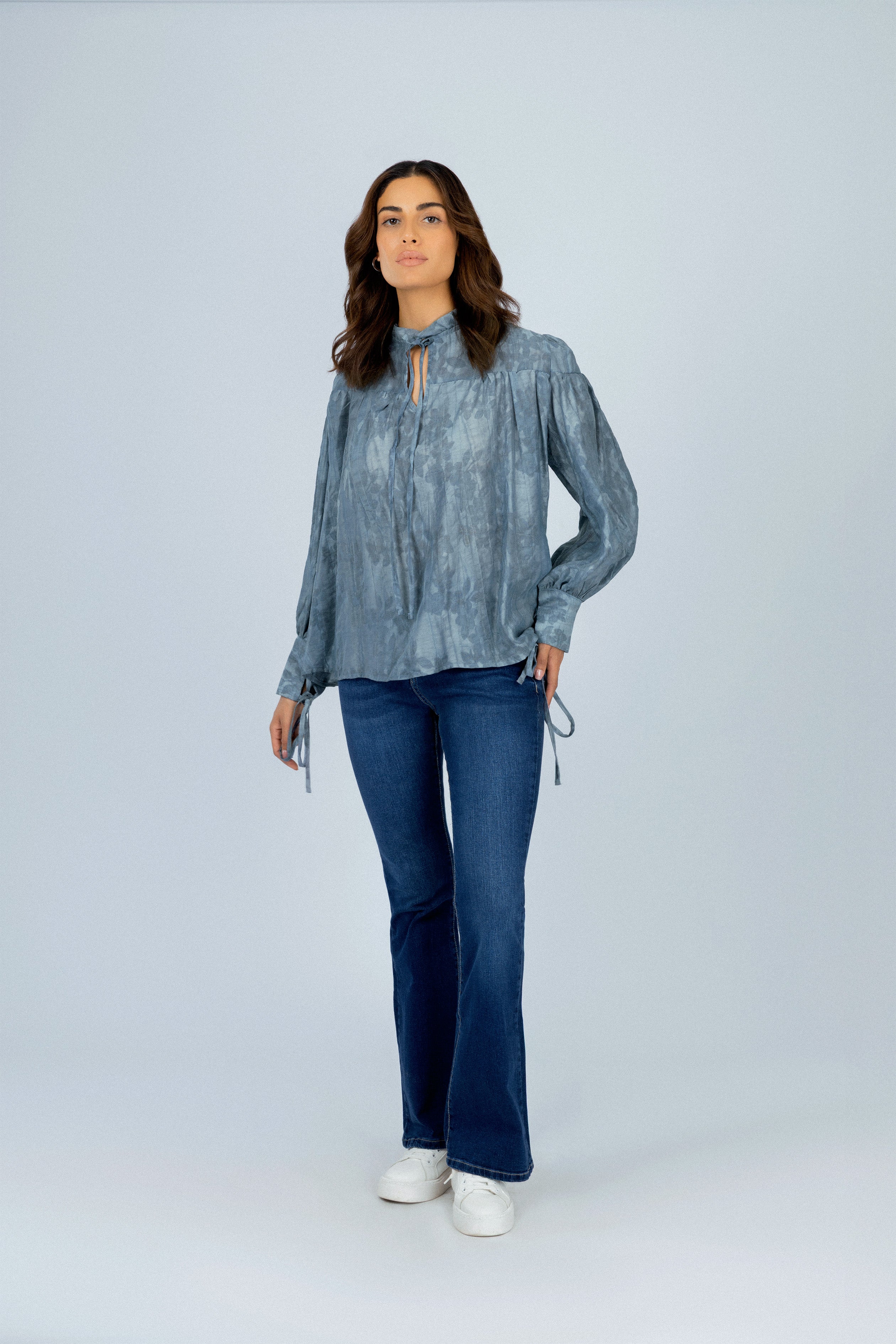 Jacquard Floral Light Navy Blouse