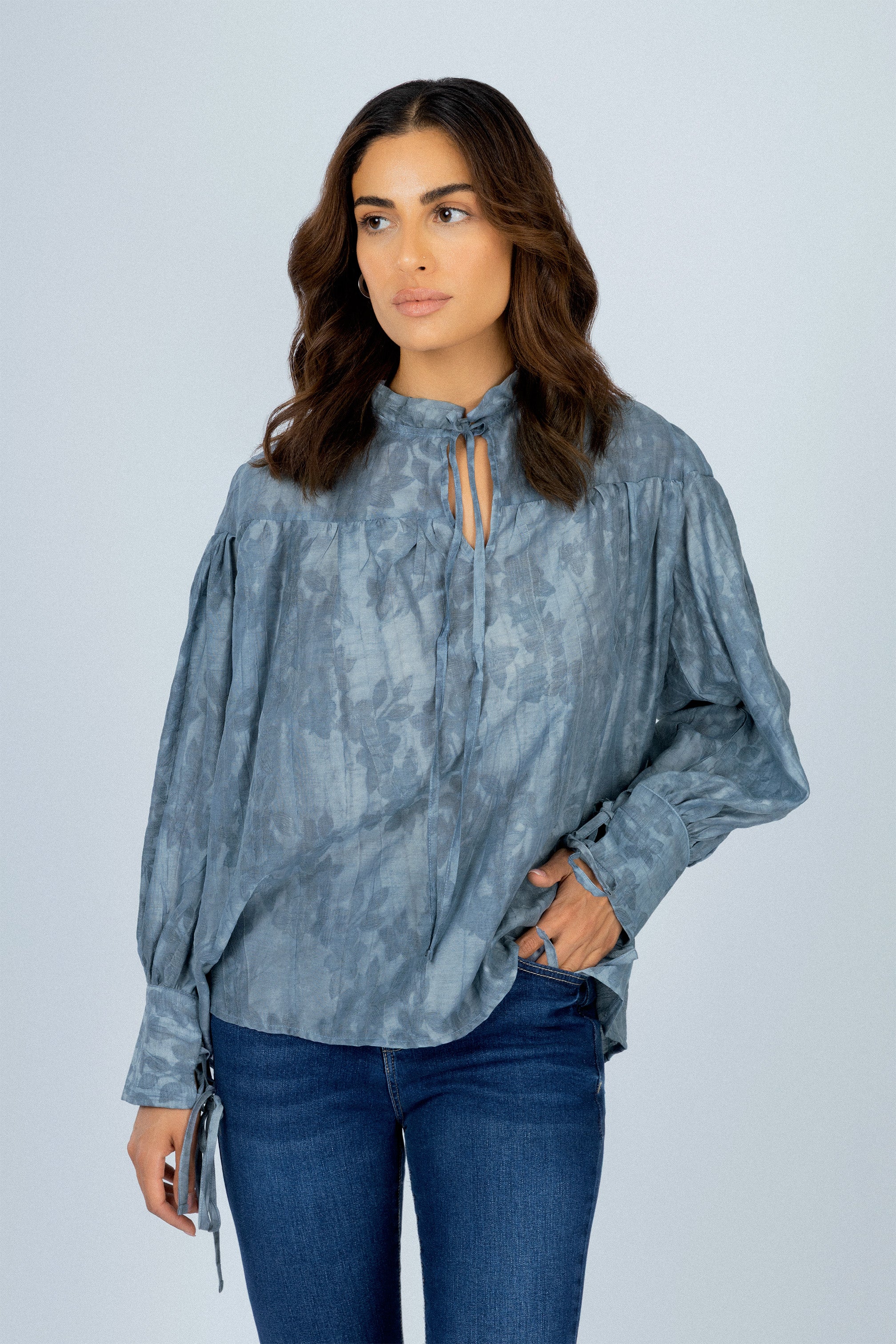 Jacquard Floral Light Navy Blouse