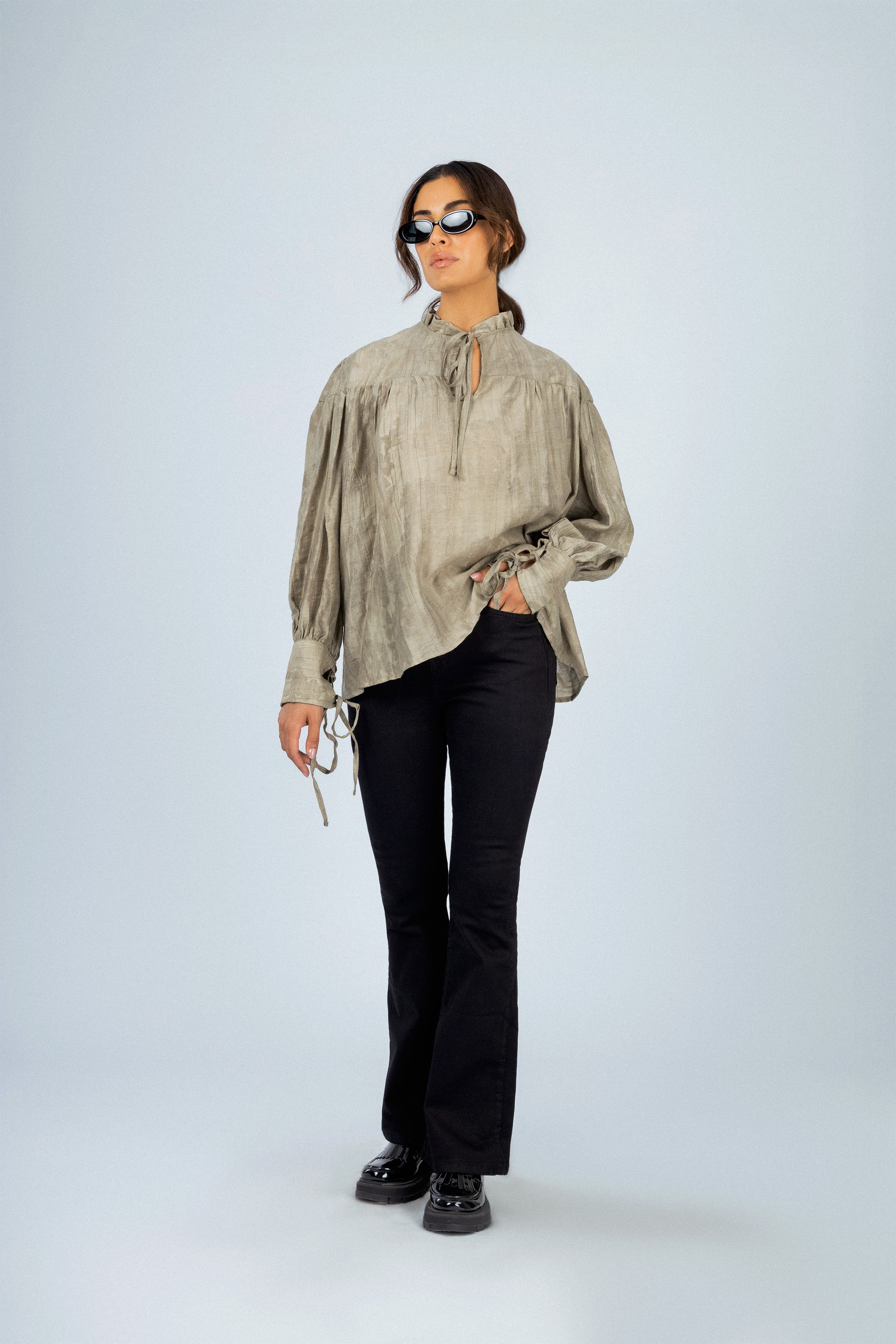 Jacquard Floral Beige  Blouse