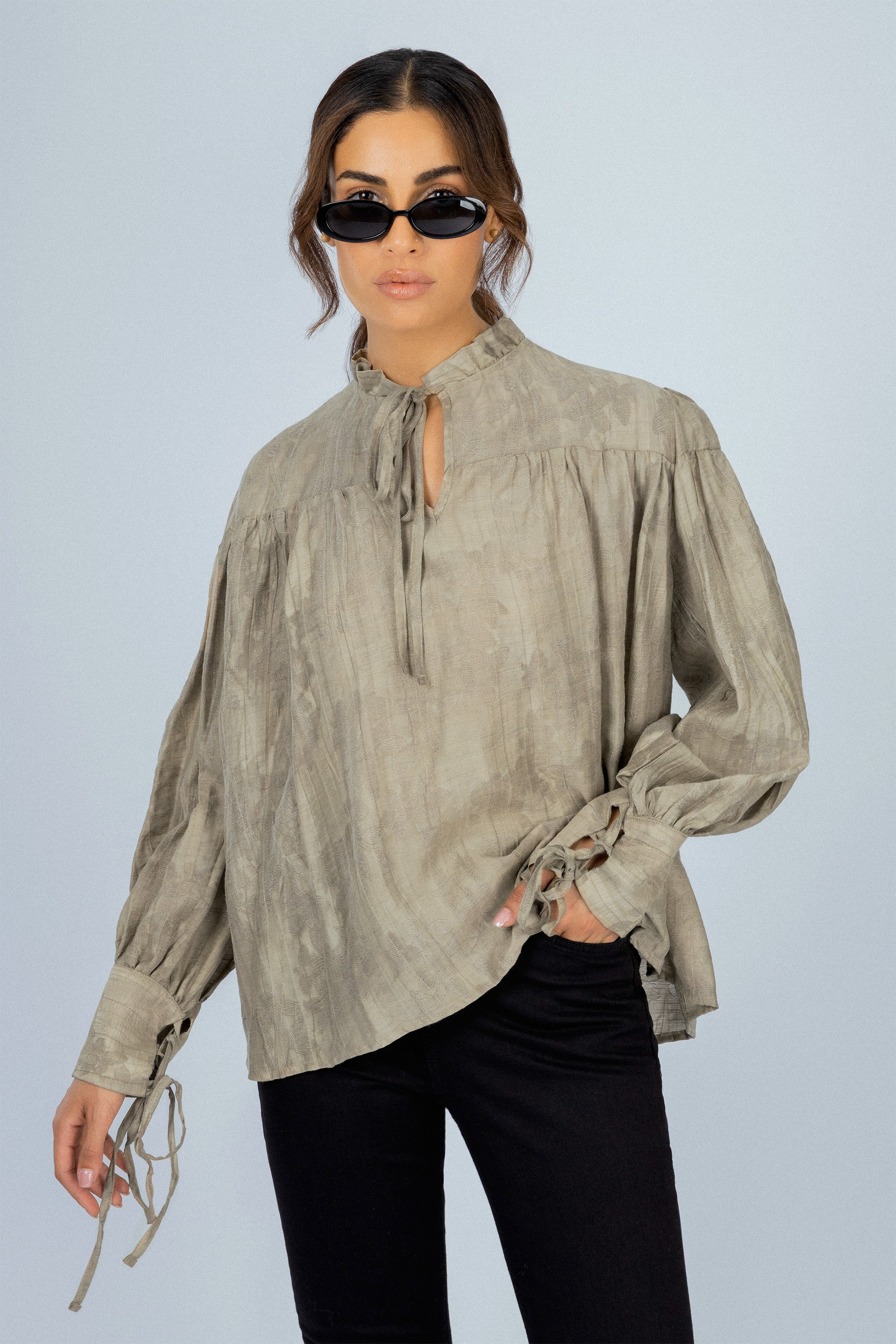 Jacquard Floral Beige  Blouse