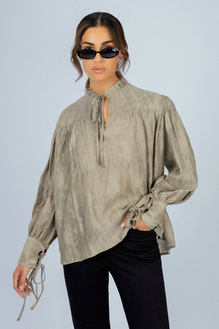 Jacquard Floral Beige  Blouse