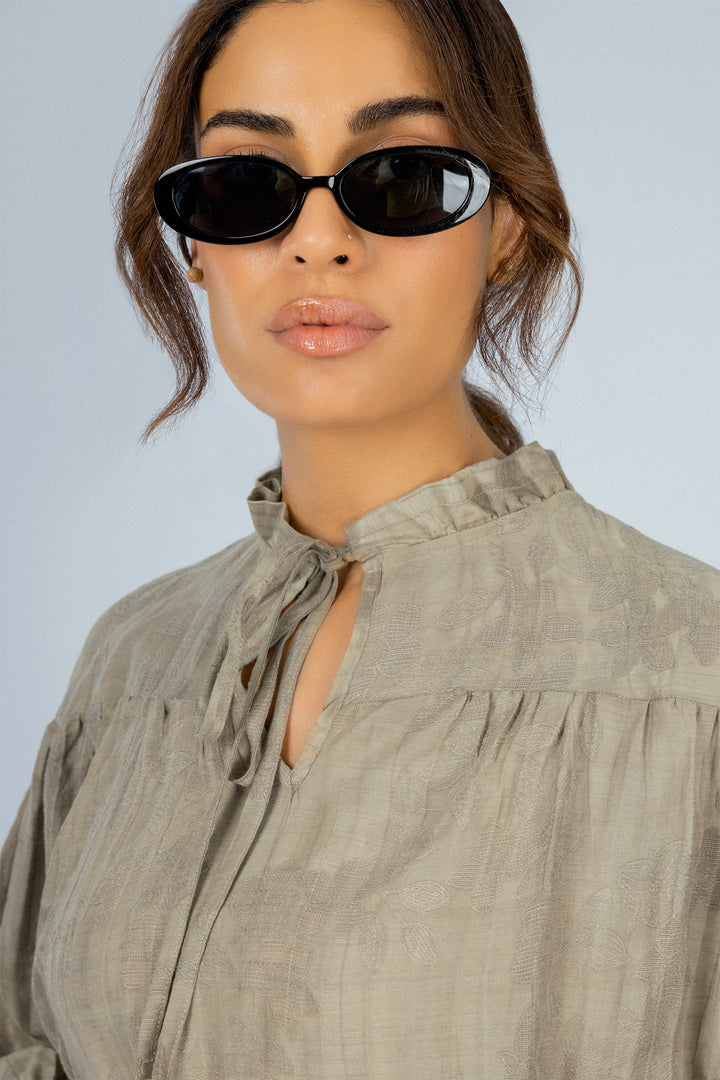 Jacquard Floral Beige  Blouse