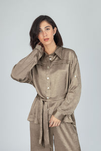 Textured Khaki Satin Set