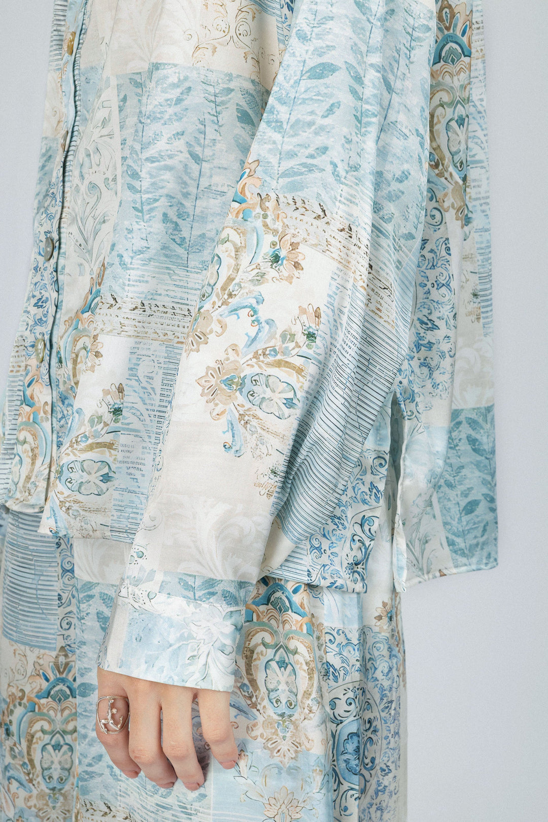 Flowered Printed Green Satin Set