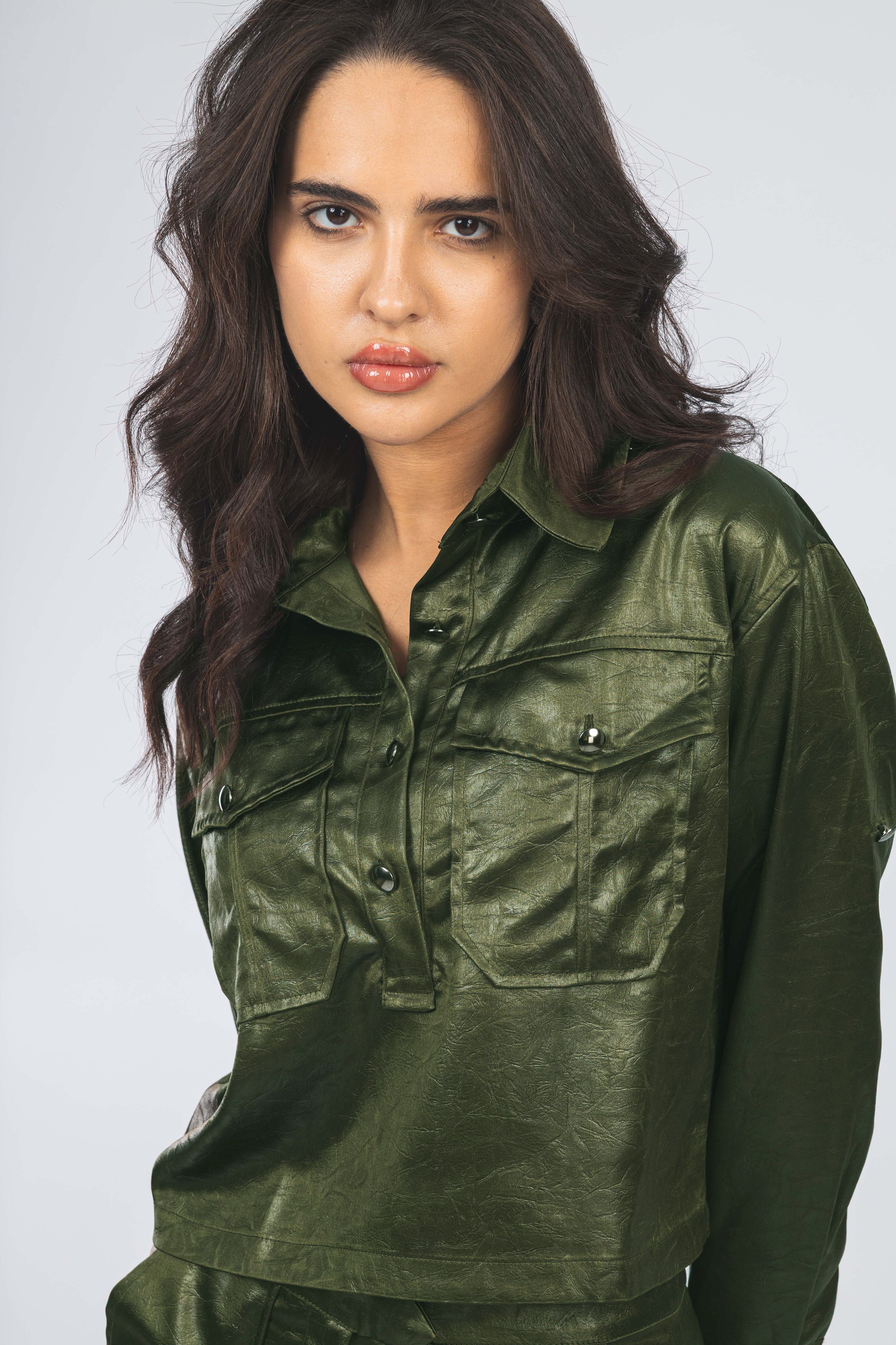 Green Leather Feel Casual Set