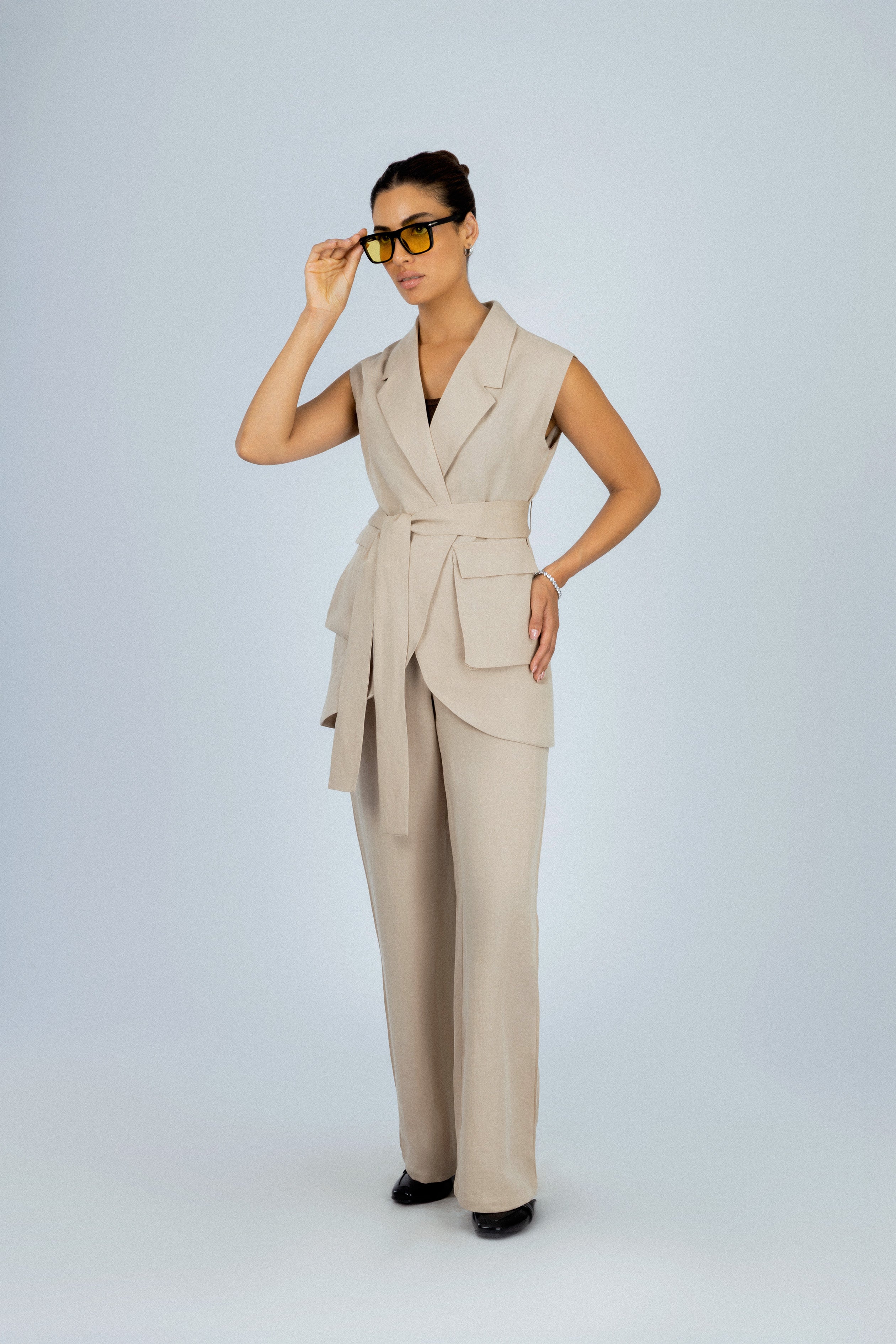 Beige Linen Feel Women's Suit