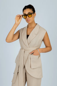 Beige Linen Feel Women's Suit