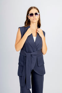 Navy Linen Feel Women's Suit