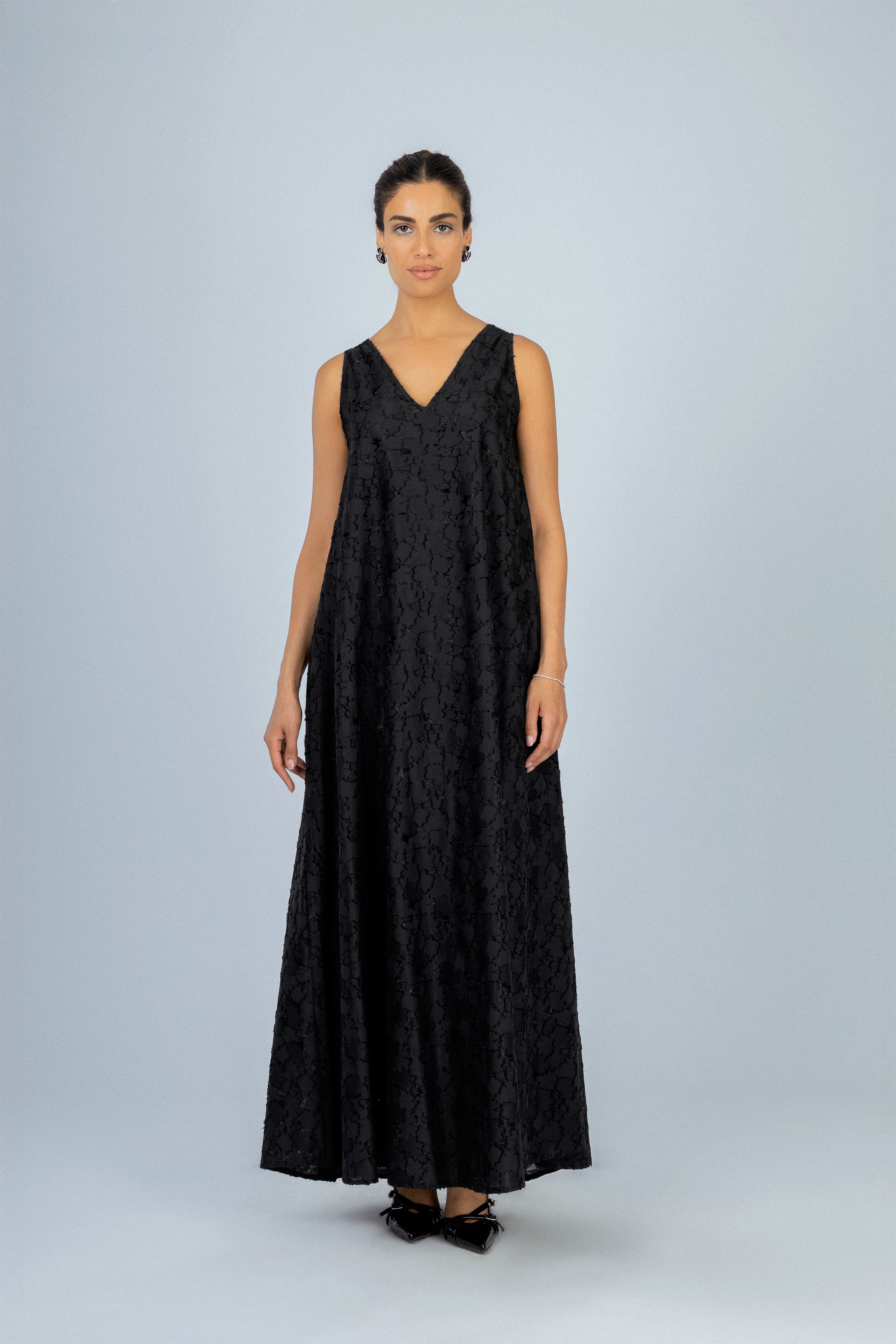 Black Jacquard Long Classic Dress
