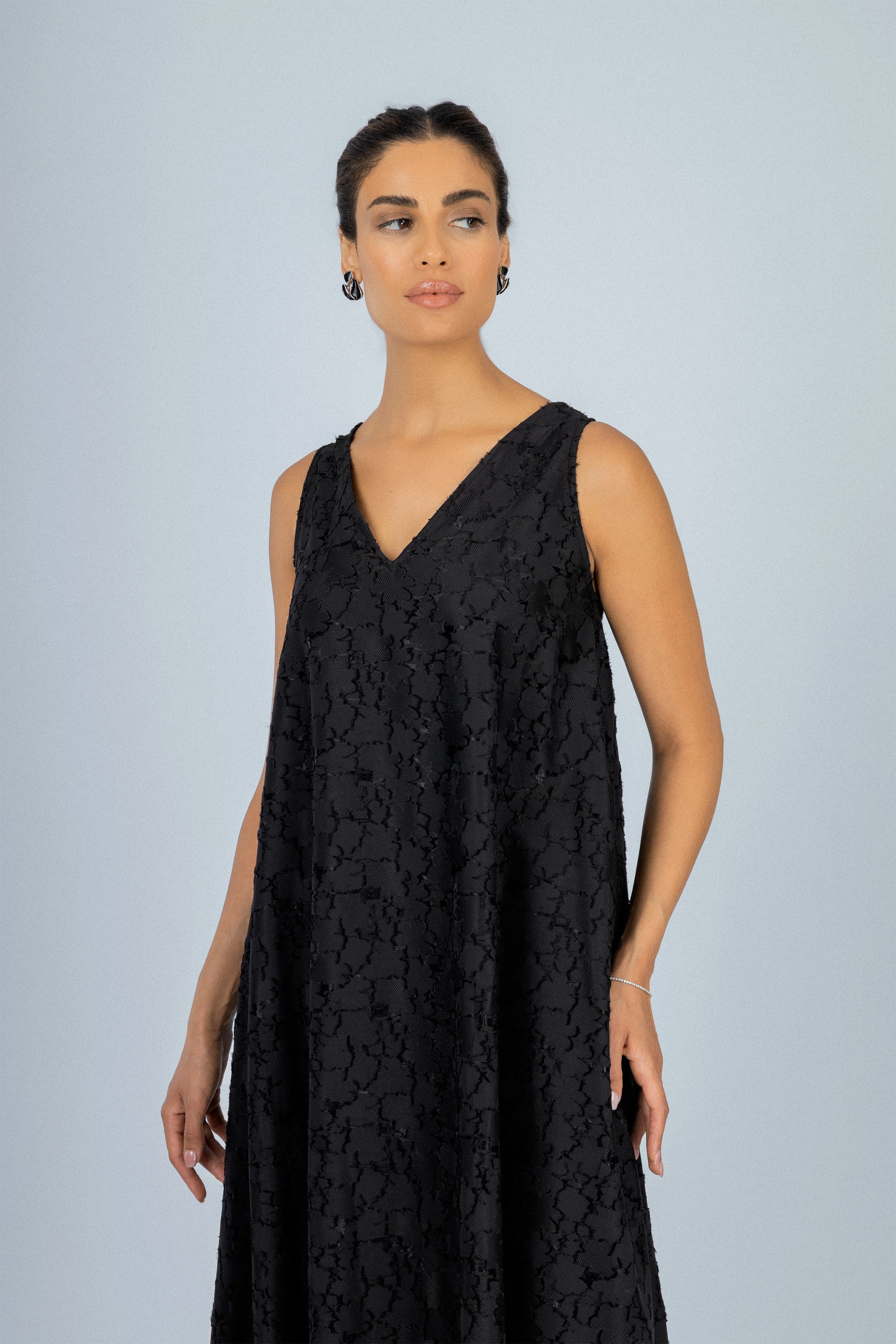 Black Jacquard Long Classic Dress