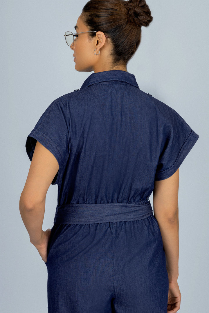 Navy Button-up Jeans jumpsuit