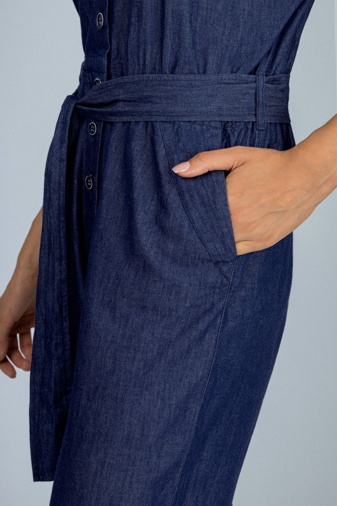 Navy Button-up Jeans jumpsuit