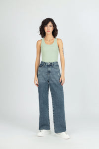 Wide Leg Mid Blue washed Jeans