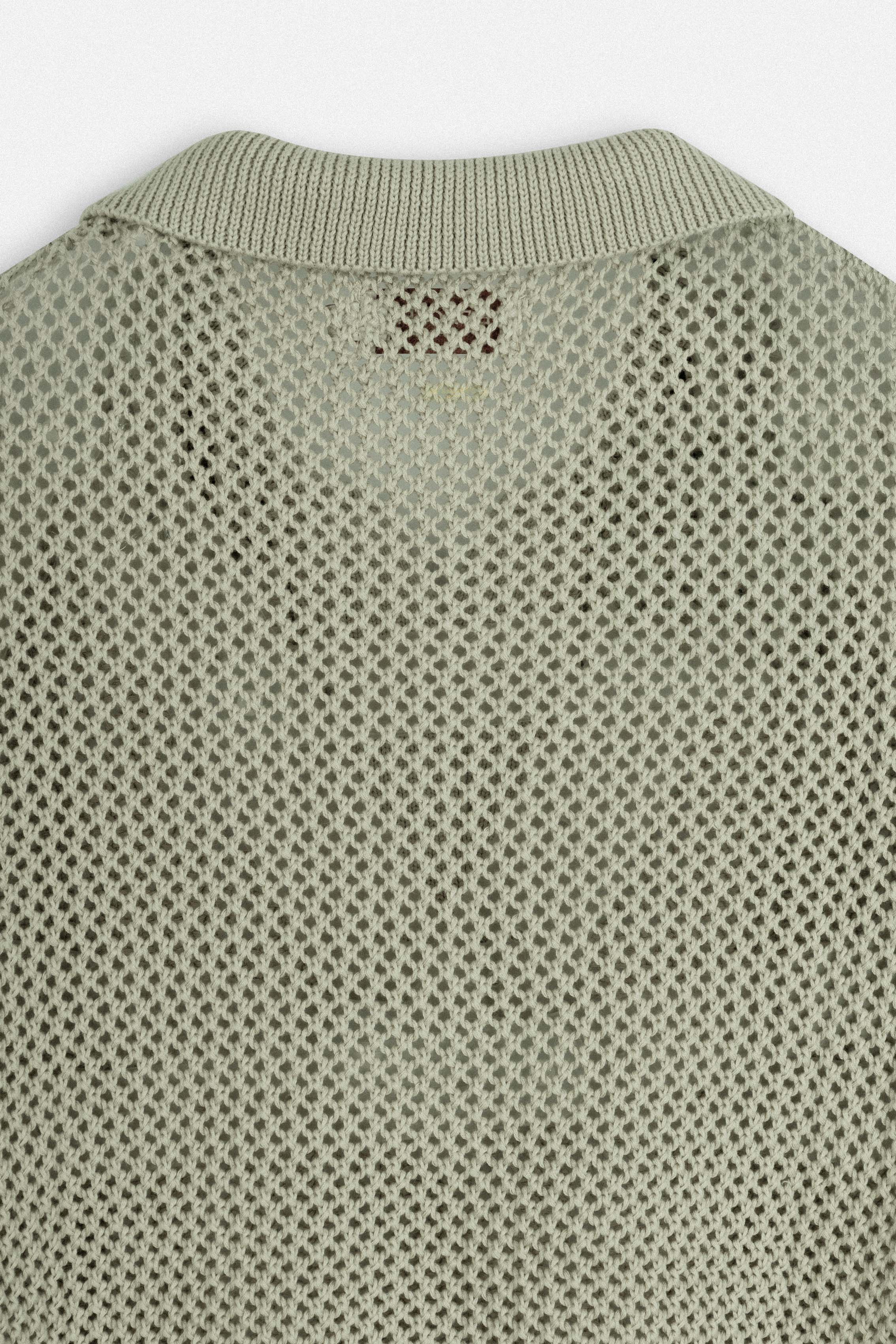 Light Green Crochet-Style Knitted T-Shirt