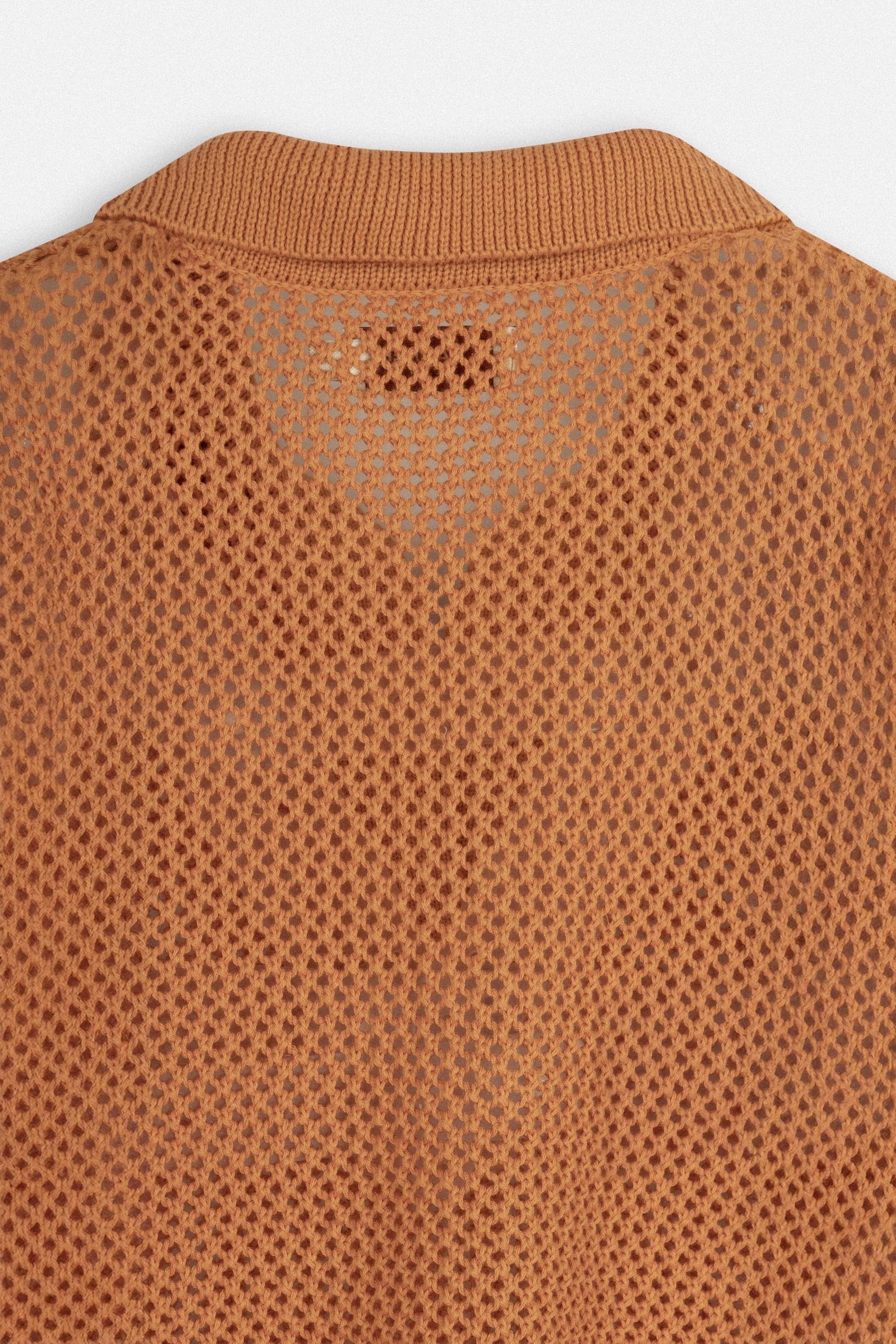 Orange Crochet-Style Knitted T-Shirt